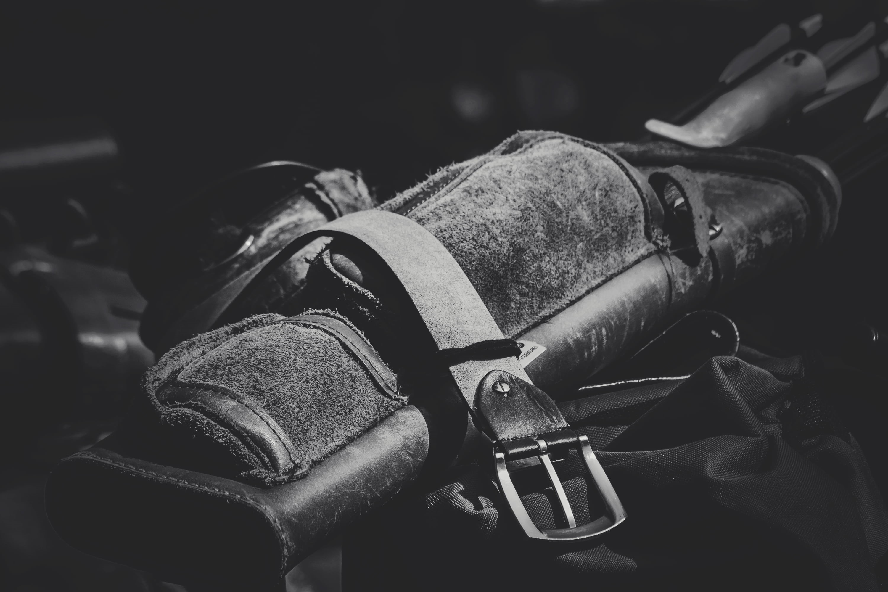 human body part, metal, close-up, war, indoors, 2K, white, army, still life, black, belt, focus on foreground, uniform, grayscale, day, handgun, history, HD Wallpaper