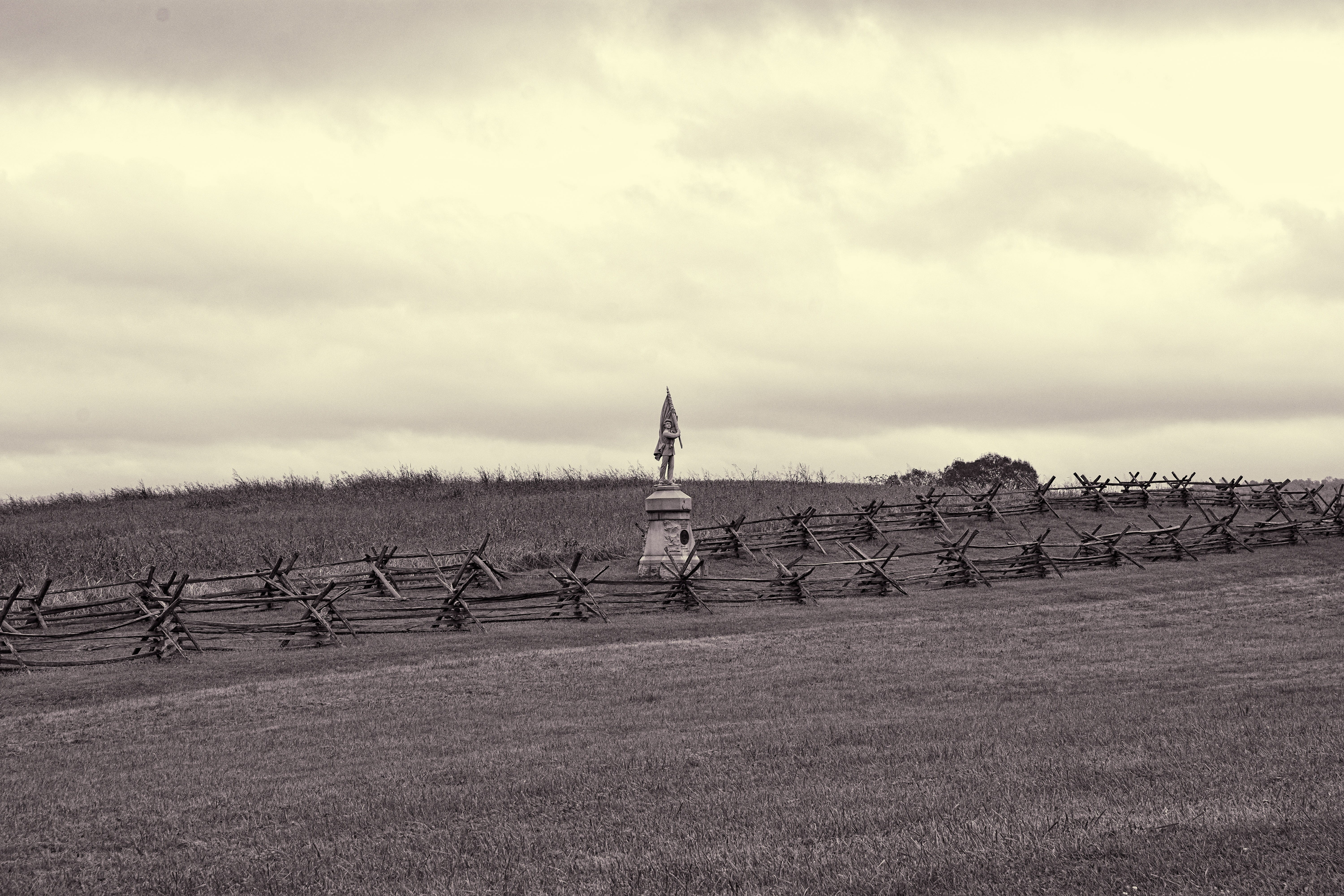 plant, one person, historic, tranquil scene, sky, monument, pennsylvania, us, battle, battlefield, land, history, rear view, day, gettysburg, field, grass, HD Wallpaper