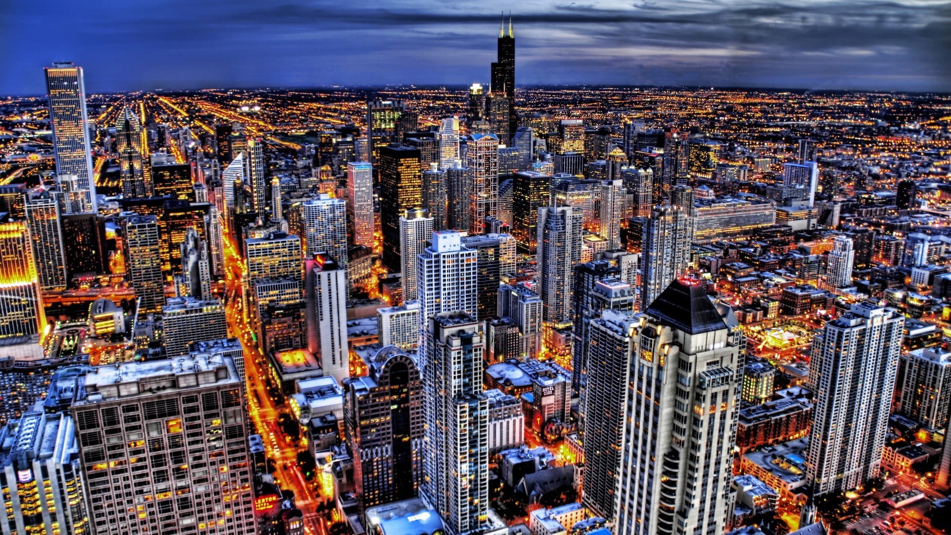 residential district, illuminated, city, modern, financial district, travel destinations, crowded, skyline, cityscape, Chicago, 1080P, built structure, HD Wallpaper
