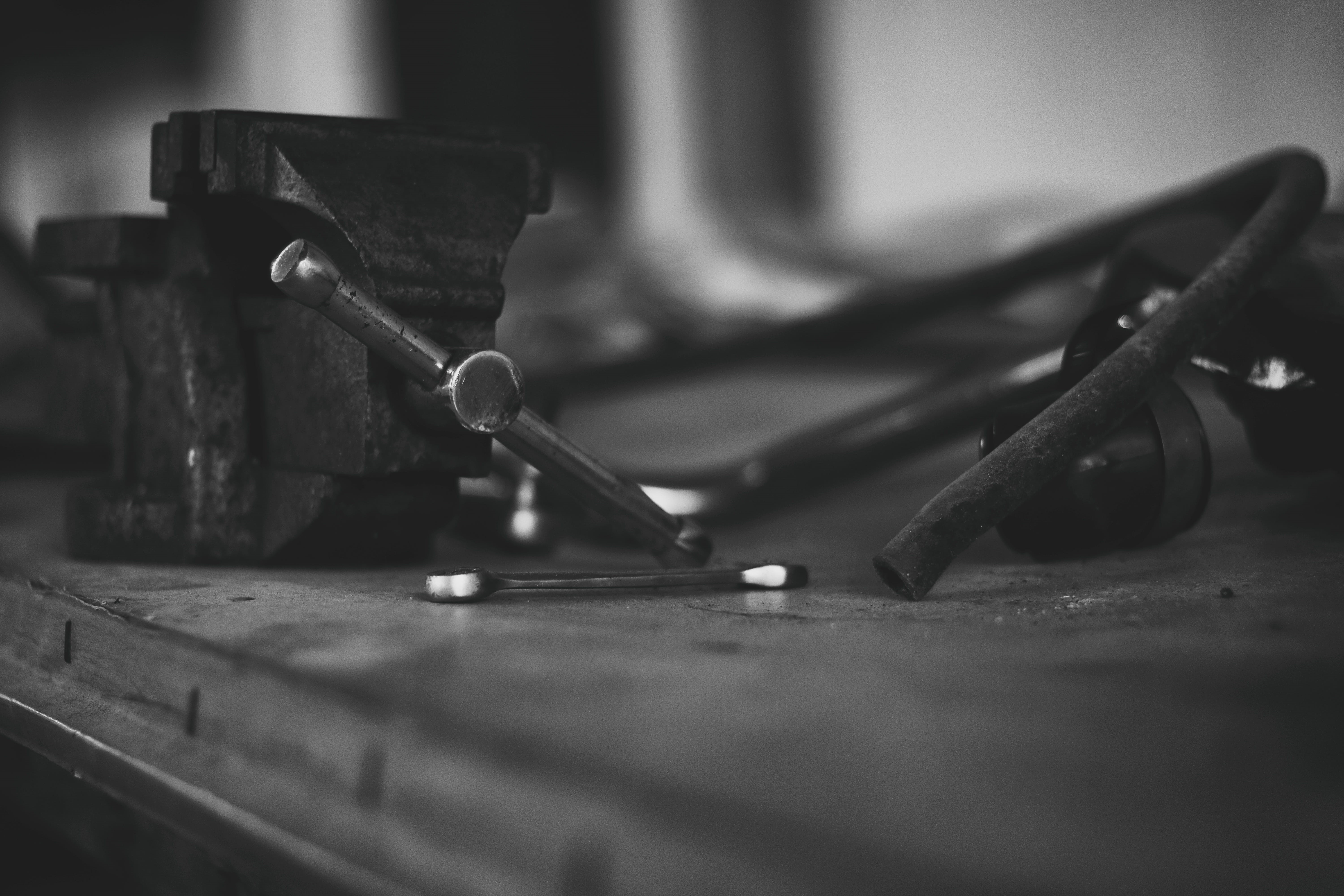 industry, business, equipment, hardware, obsolete, man made, indoors, metal, antique, workshop, retro Styled, steel, work Tool, table, still life, black, HD Wallpaper