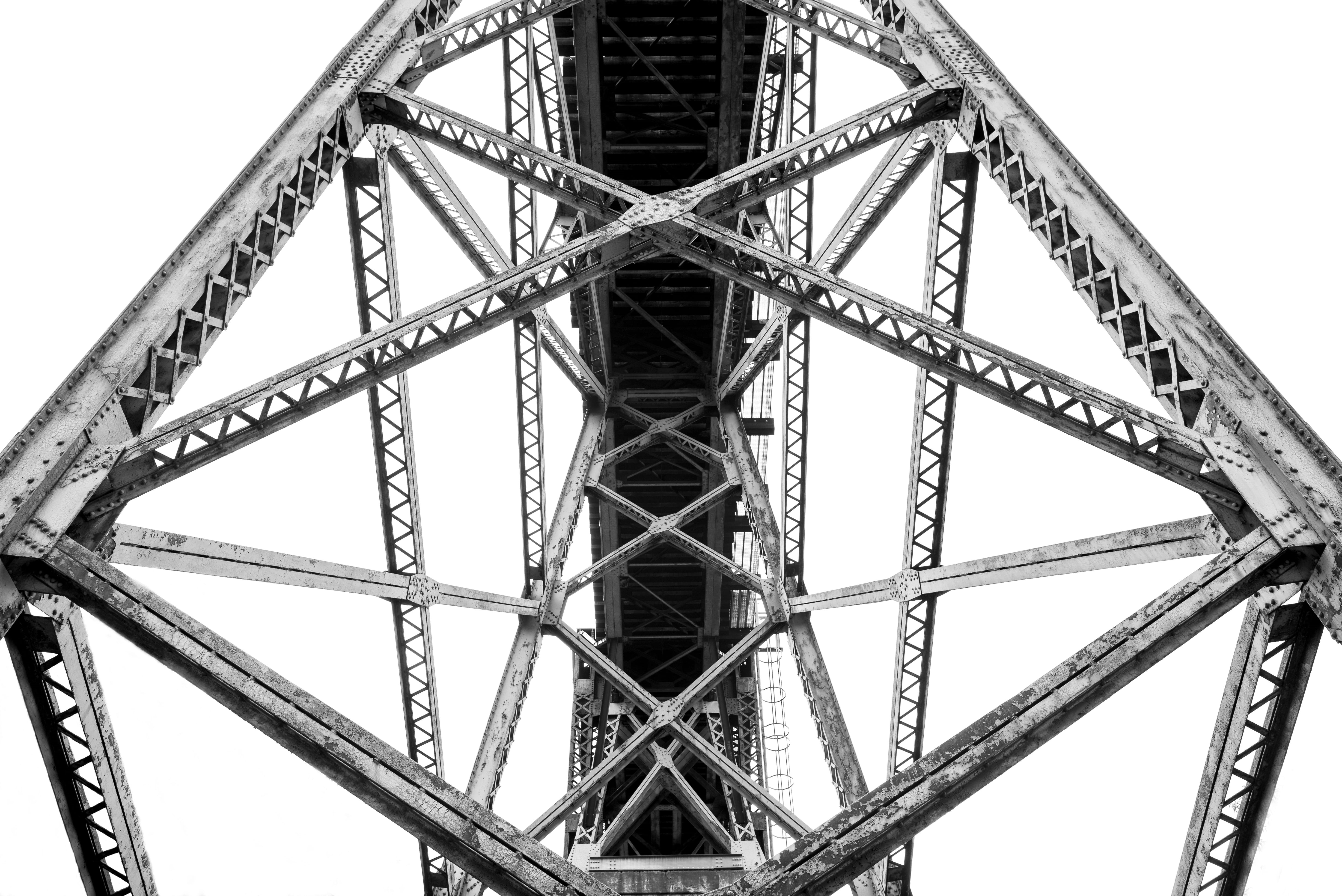 pattern, bridge - man made structure, trussel, transportation, shape, iron, perspective, structure, nature, eye, low angle shot, low angle view, steel, HD Wallpaper