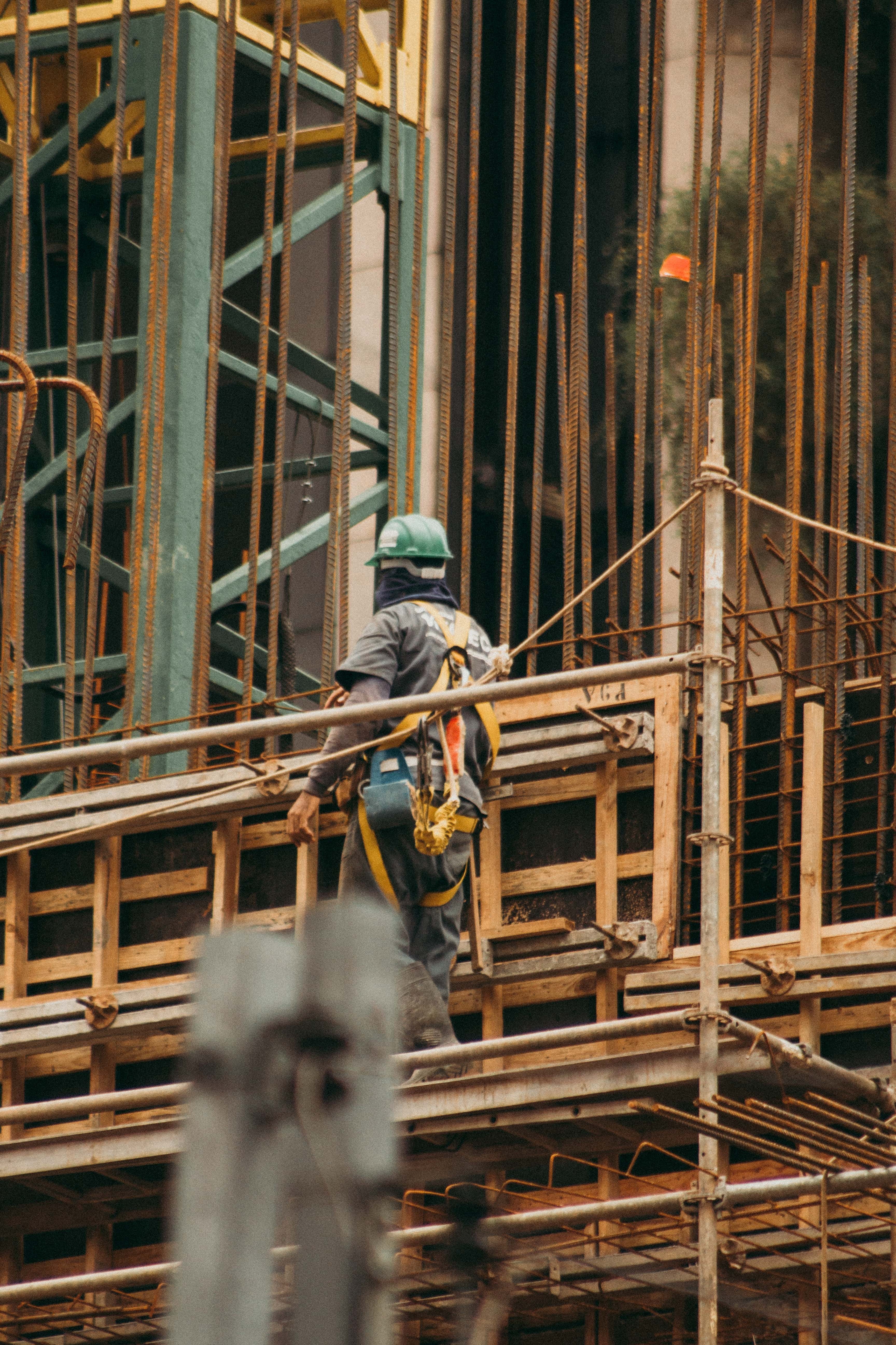 5K, incomplete, person, helmet, building, built structure, protective workwear, work, site, construction site, worker, man, builder, protection, occupation, Phone HD Wallpaper