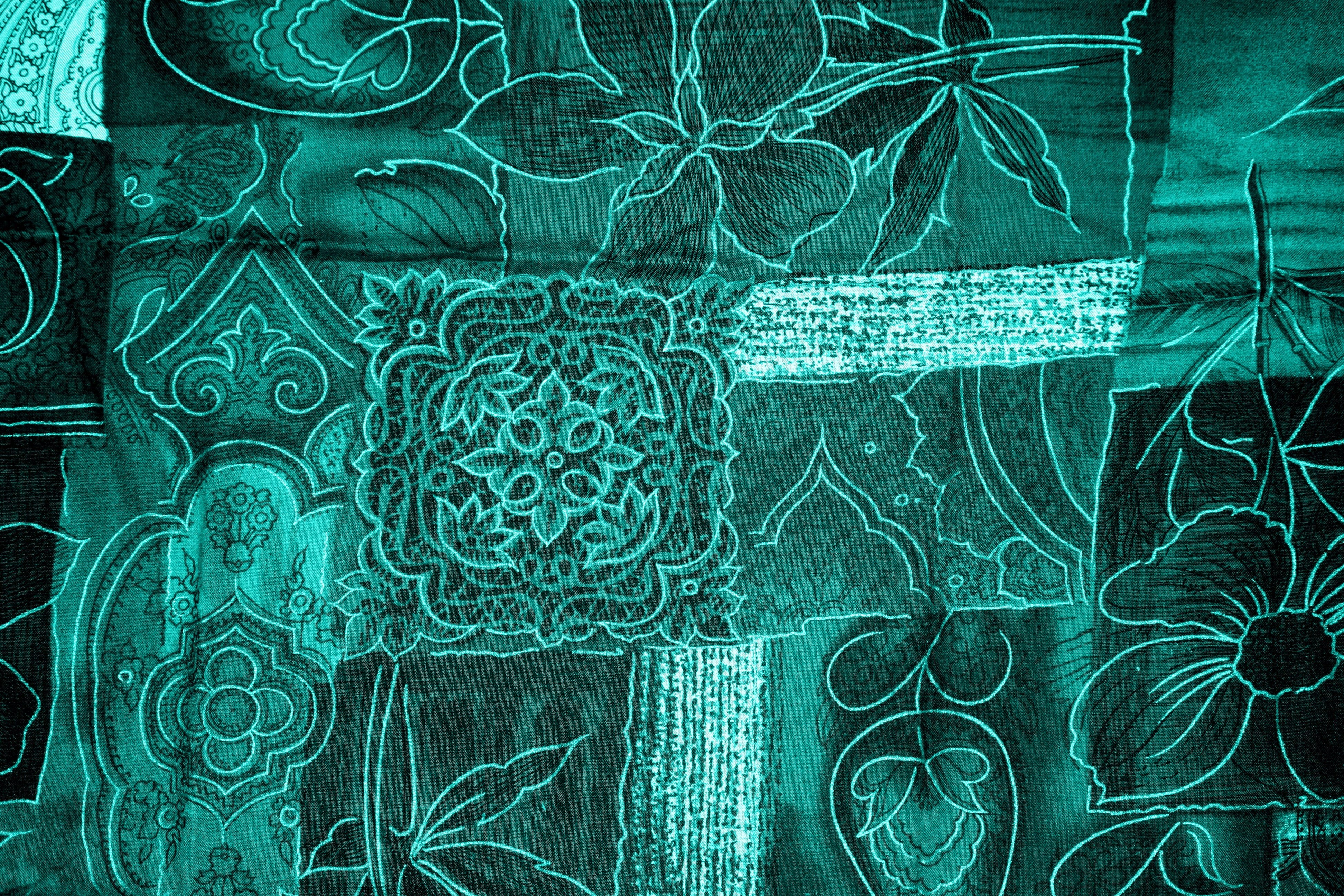 art and craft, model, outdoors, texture, turquoise, leaf, blue, floral pattern, white, green color, wall - building feature, colors, art, backgrounds, textile, HD Wallpaper