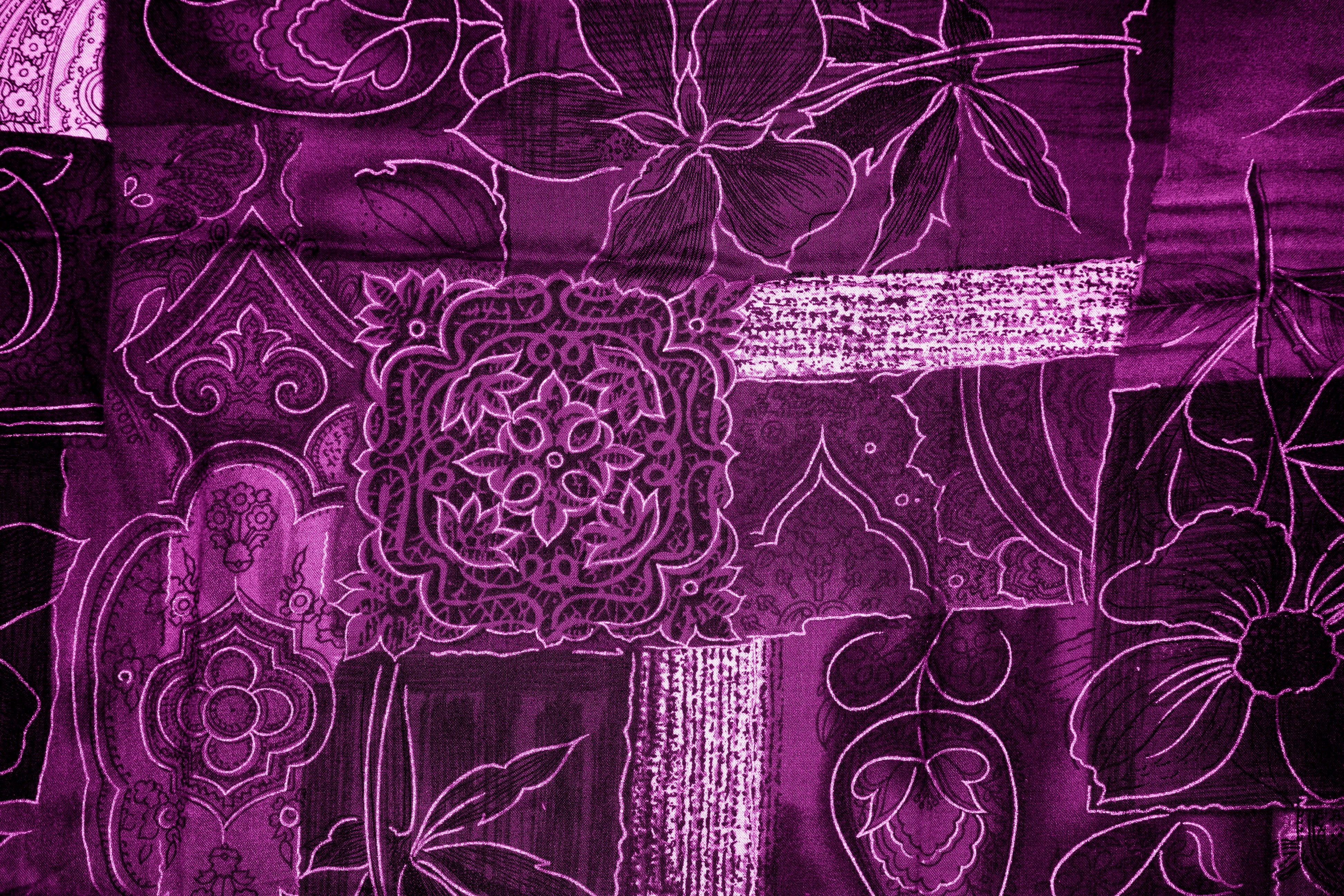 full frame, metal, purple, fabric, flowers, texture, colorful, tangled, textile, deco, magenta, design, backgrounds, back drop, technology, colors, background, HD Wallpaper