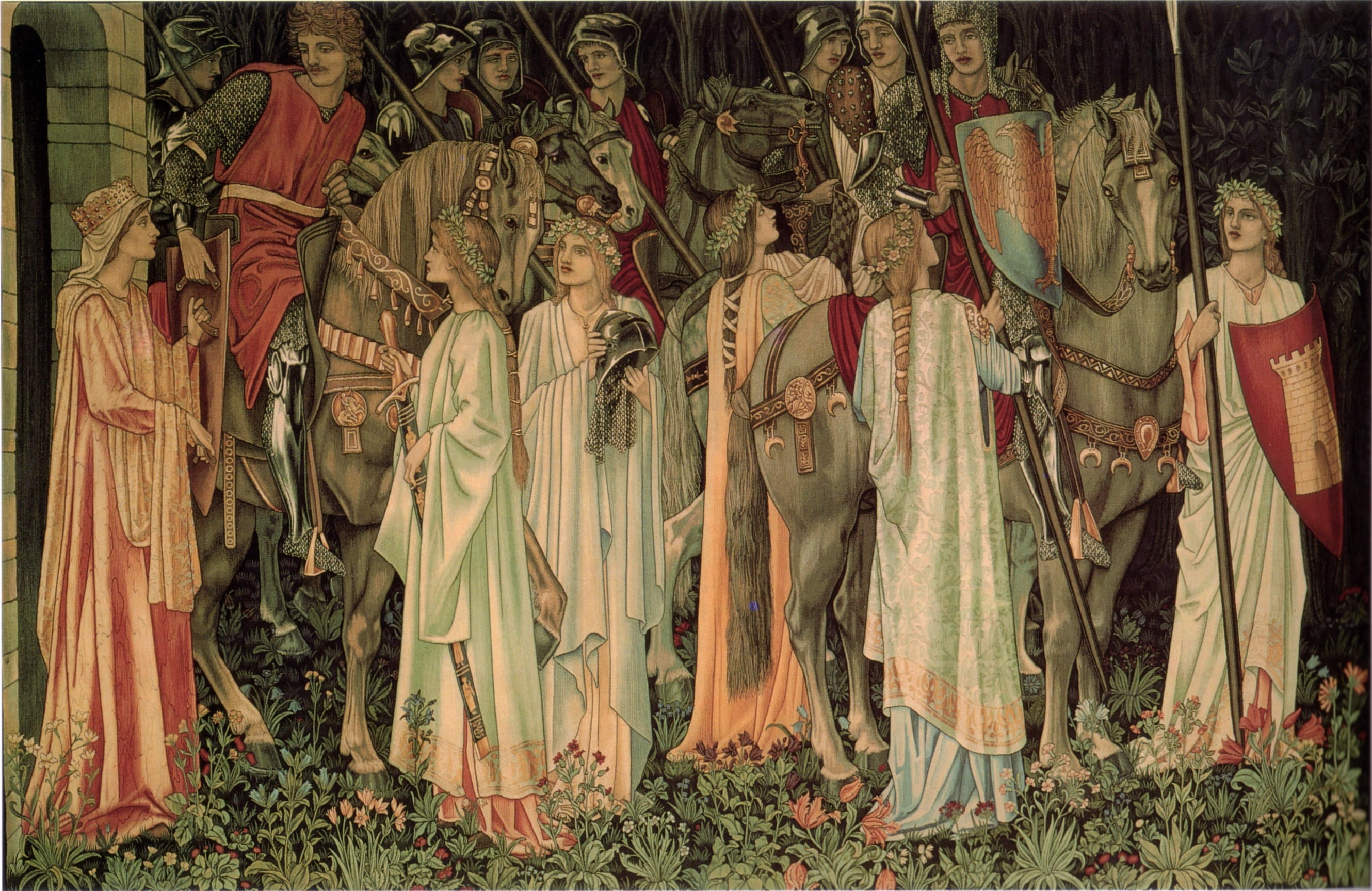 Tapestry The Arming, and Departure, Sir Edward Burne-Jones, Holy Grail, 2K, HD Wallpaper