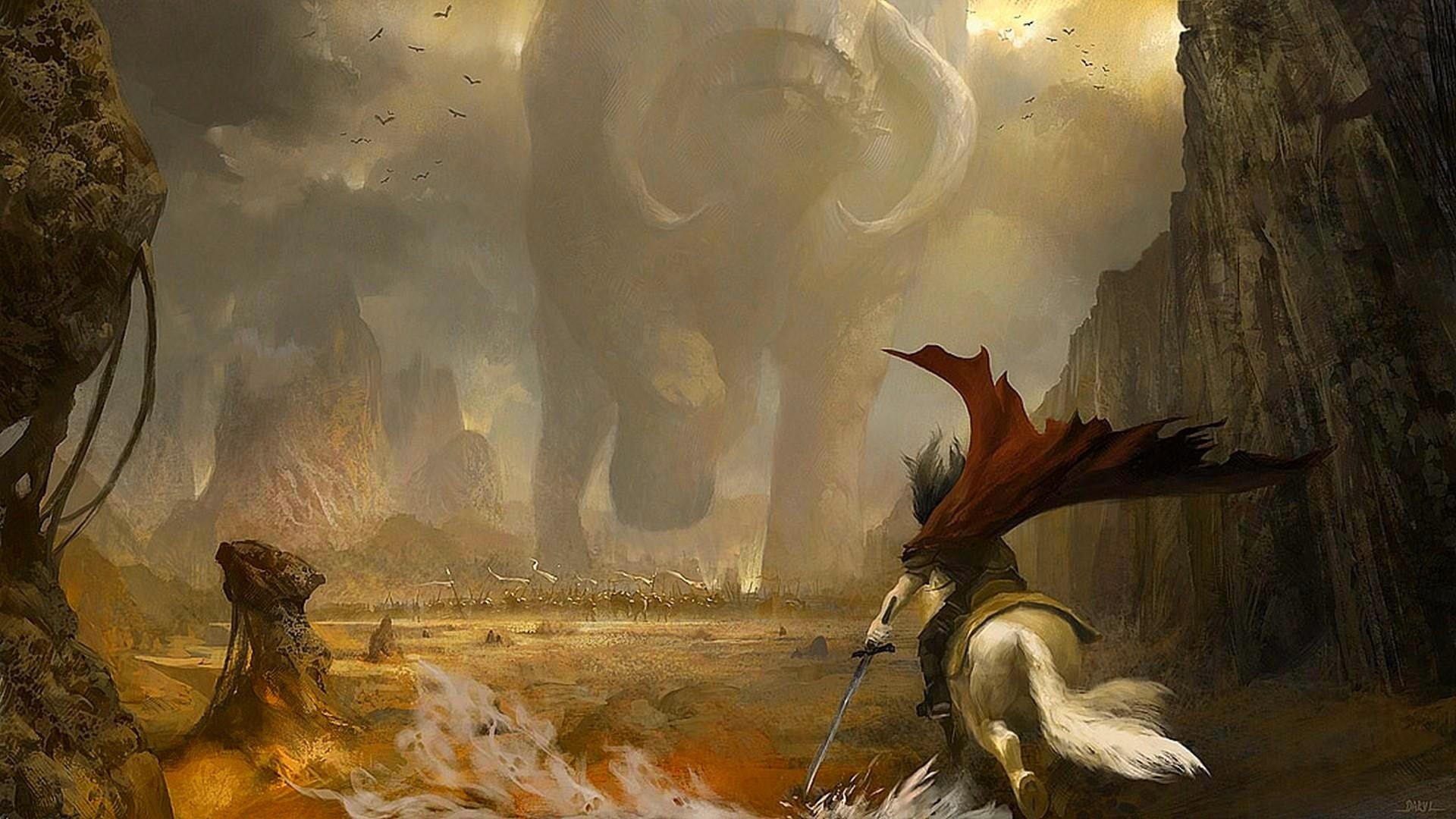 war, horse, Fantasy Battle, warrior, giant, 1080P, HD Wallpaper