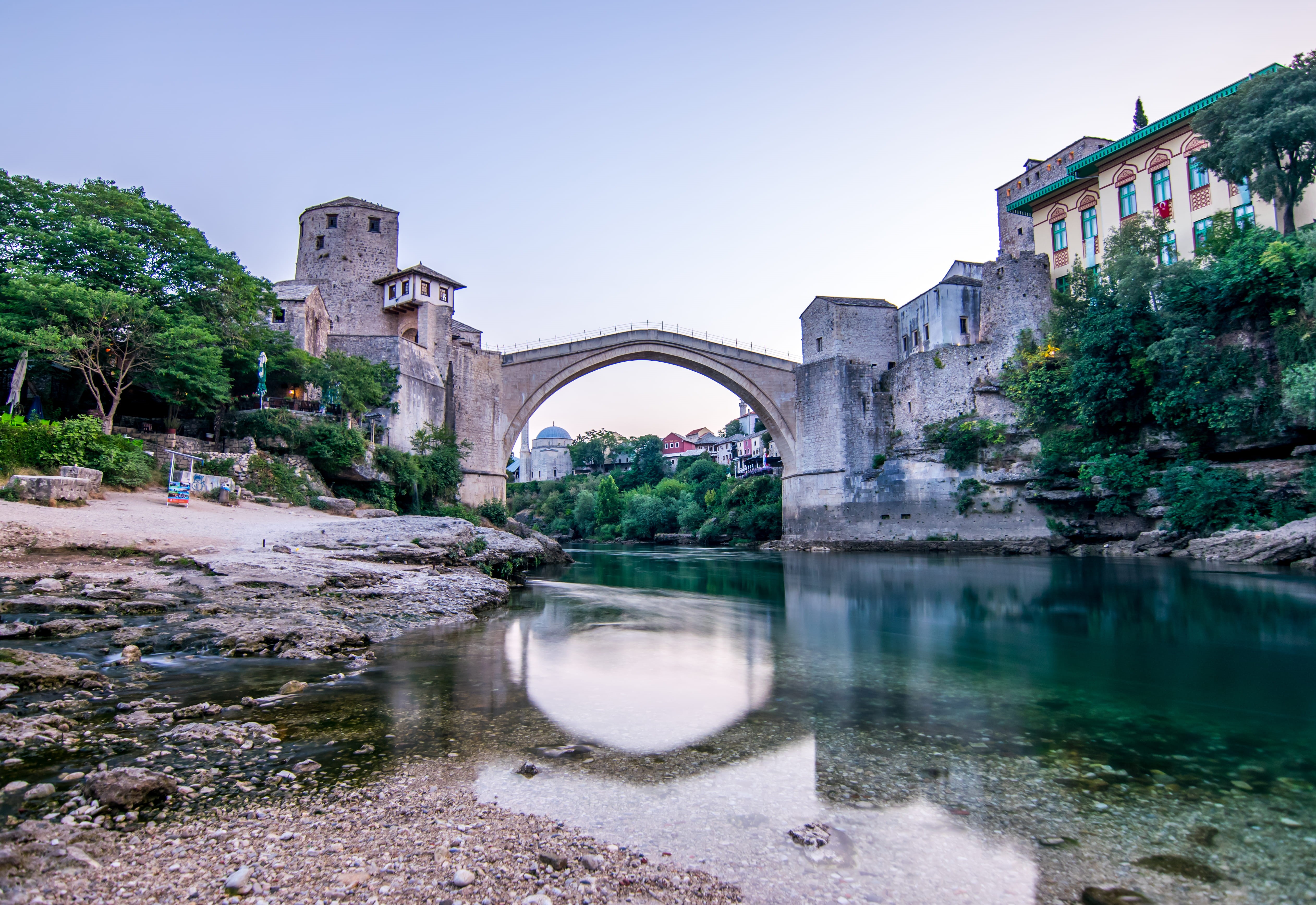 building, building exterior, adventure, long exposure, arch, connection, built structure, 4K, stari most, old city, waterfront, water, arch bridge, nature, HD Wallpaper