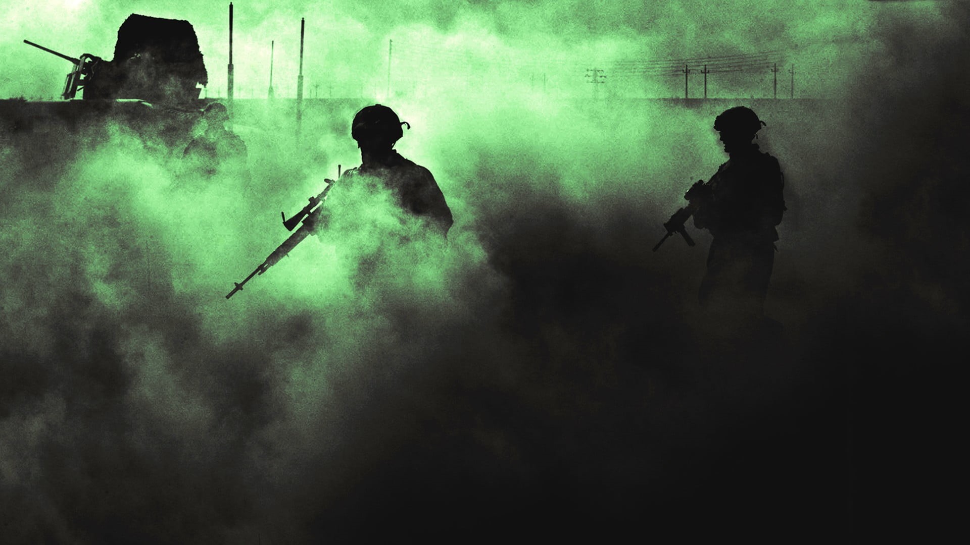 enjoyment, smoke - physical structure, men, stage, green, two, people, arts culture and entertainment, nightlife, night, illuminated, army, black, 1080P, HD Wallpaper