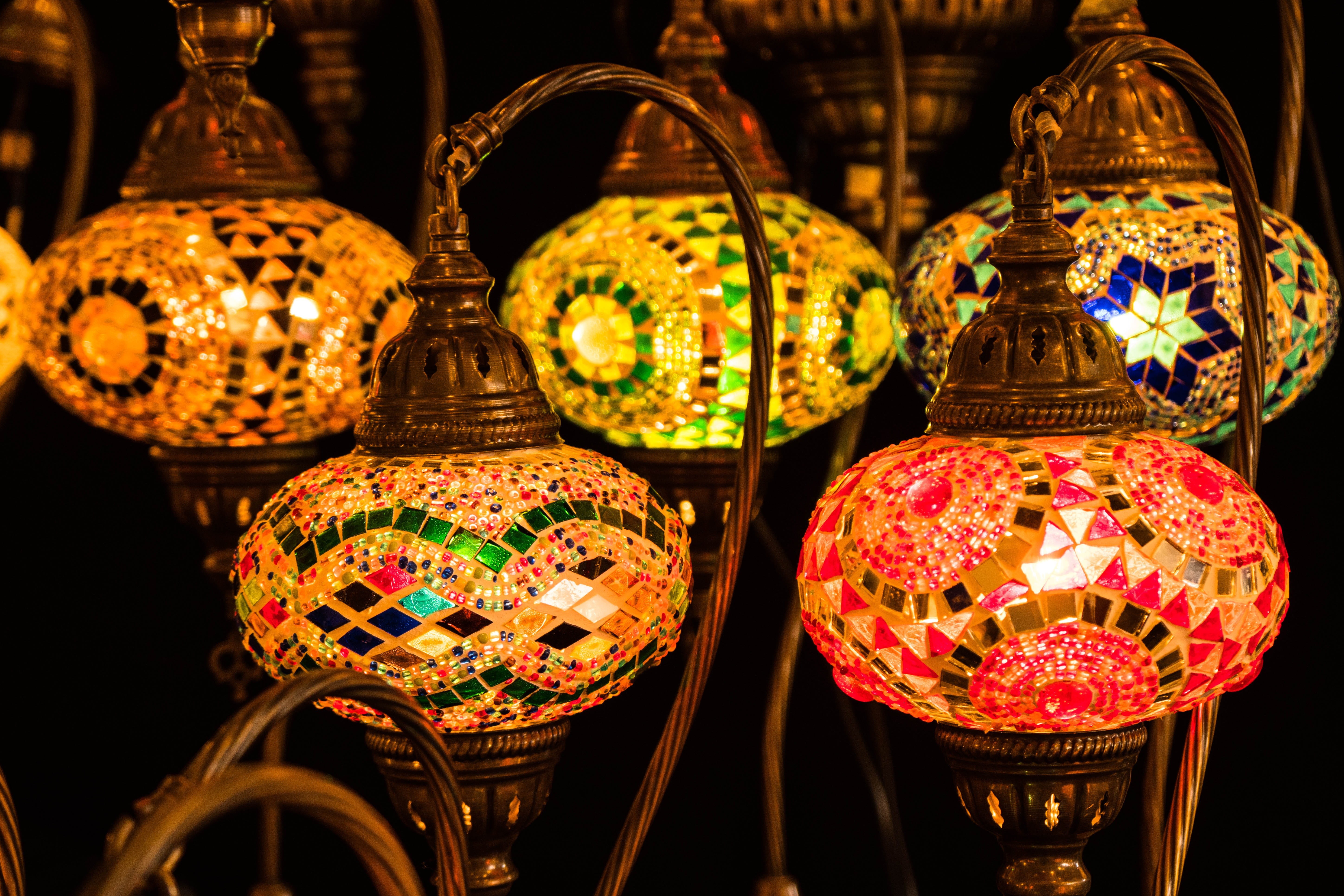 lighting equipment, indoors, teapot, choice, ornate, assorted, colorful, no people, luxury, close-up, electric lamp, variation, craft, photo, color, decoration, HD Wallpaper