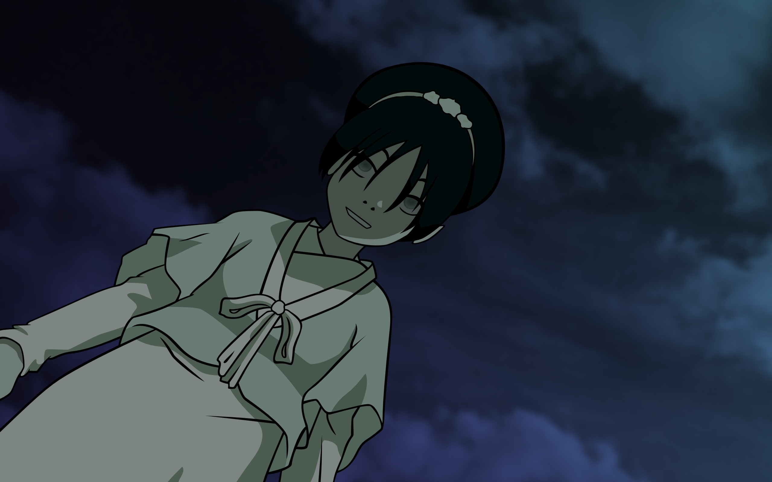 dusk, activity, art and craft, male likeness, night, Toph Beifong, human representation, silhouette, clothing, cloud - sky, low angle view, Avatar: The Last Airbender, HD Wallpaper