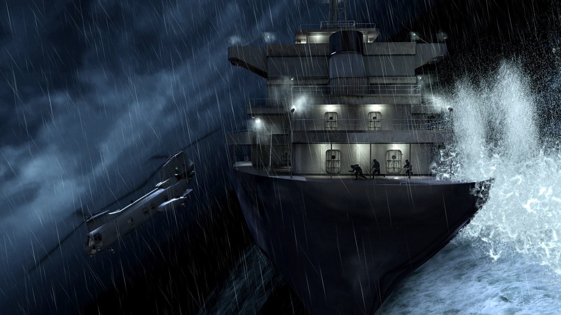 storm, modern, call, ships, x, hd, architecture, duty, rain, 1080P, warfare, helicopters, art, HD Wallpaper