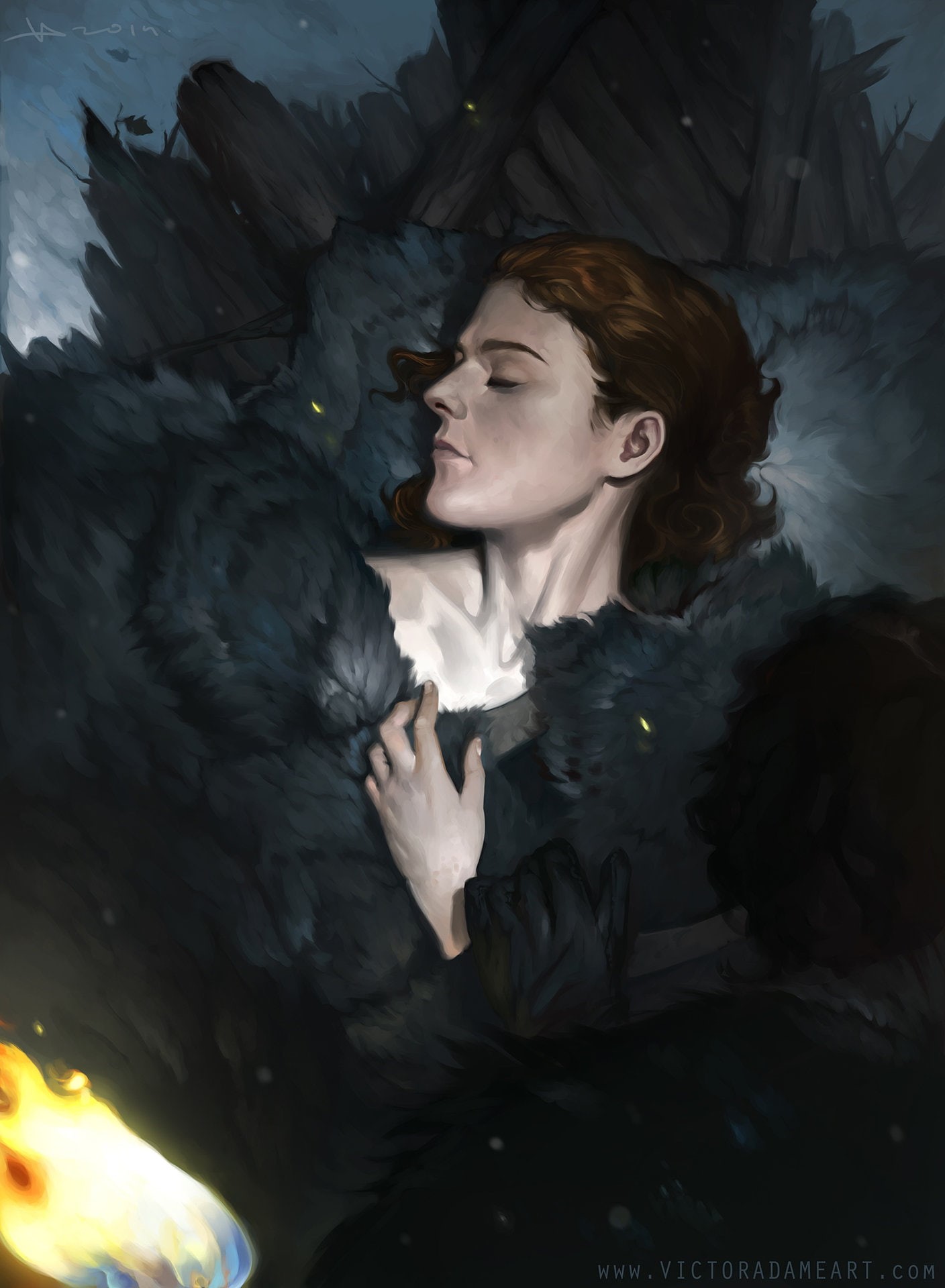 drawing, adult, real people, women, hairstyle, John snow, waist up, Game Of Thrones, digital composite, young women, one person, nature, Victor Adame, eyes closed, Phone HD Wallpaper
