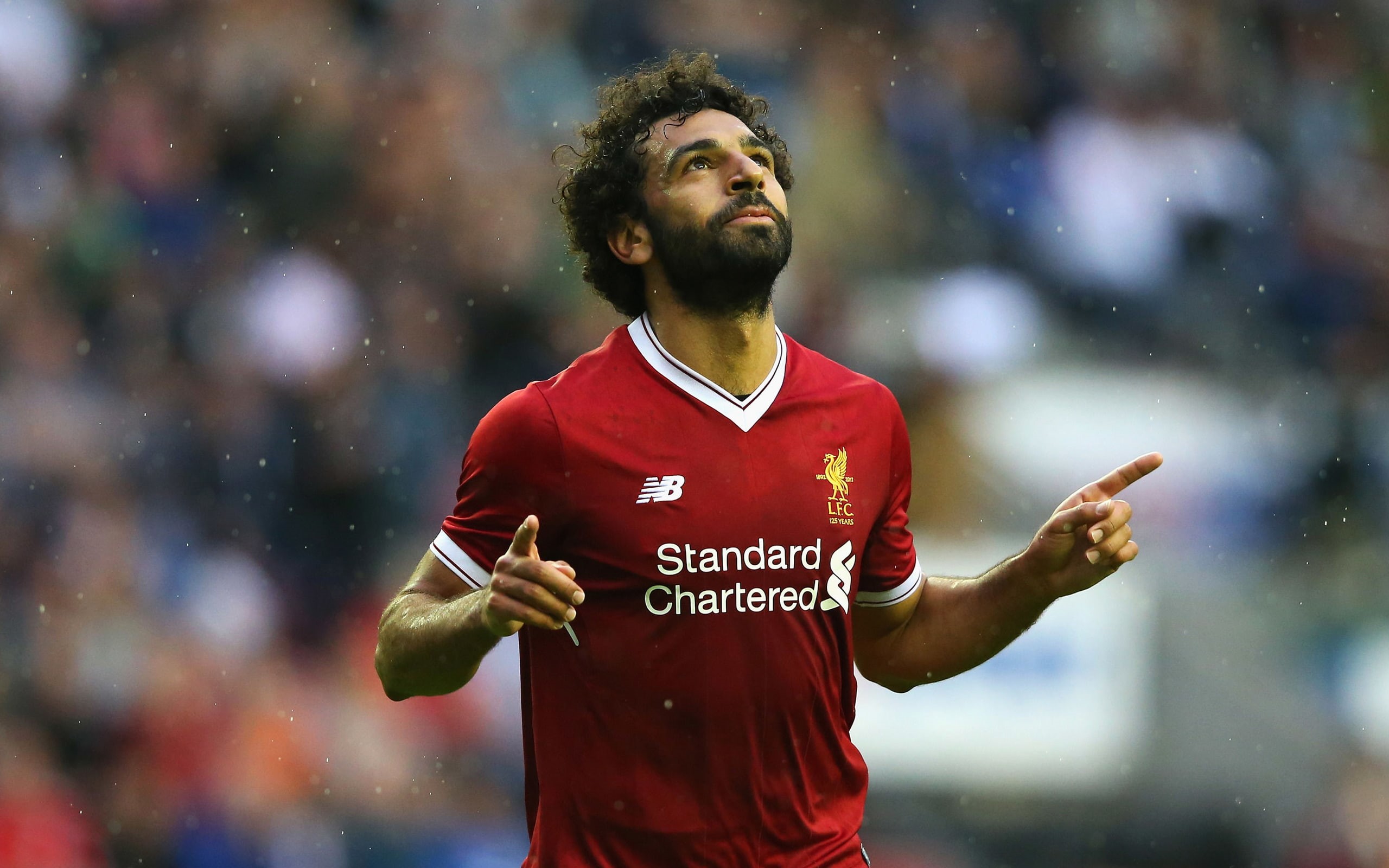 salah, outdoors, happiness, day, red, football, men, young men, focus on foreground, 2K, young adult, front view, beard, player, casual clothing, lifestyles, HD Wallpaper