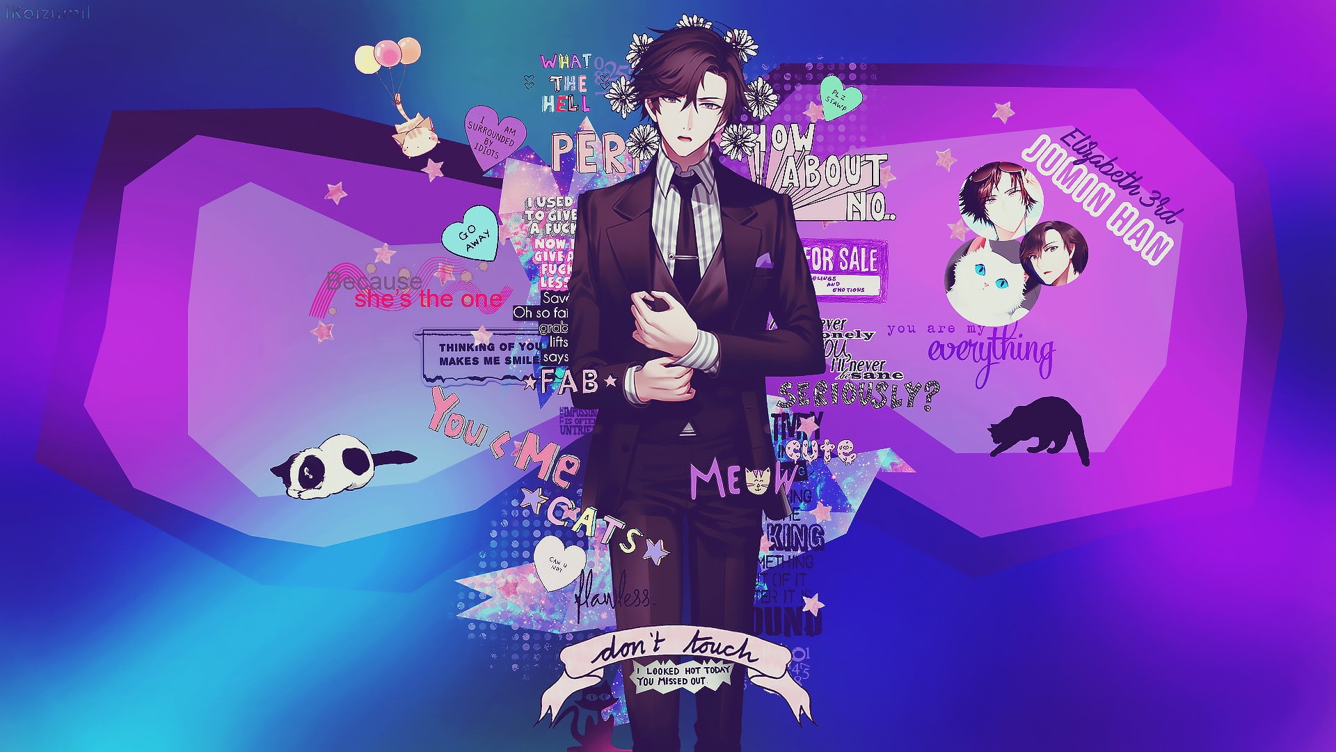 technology, men, Anime, blue background, young men, digital composite, wireless technology, Mystic Messenger, business person, colored background, occupation, HD Wallpaper