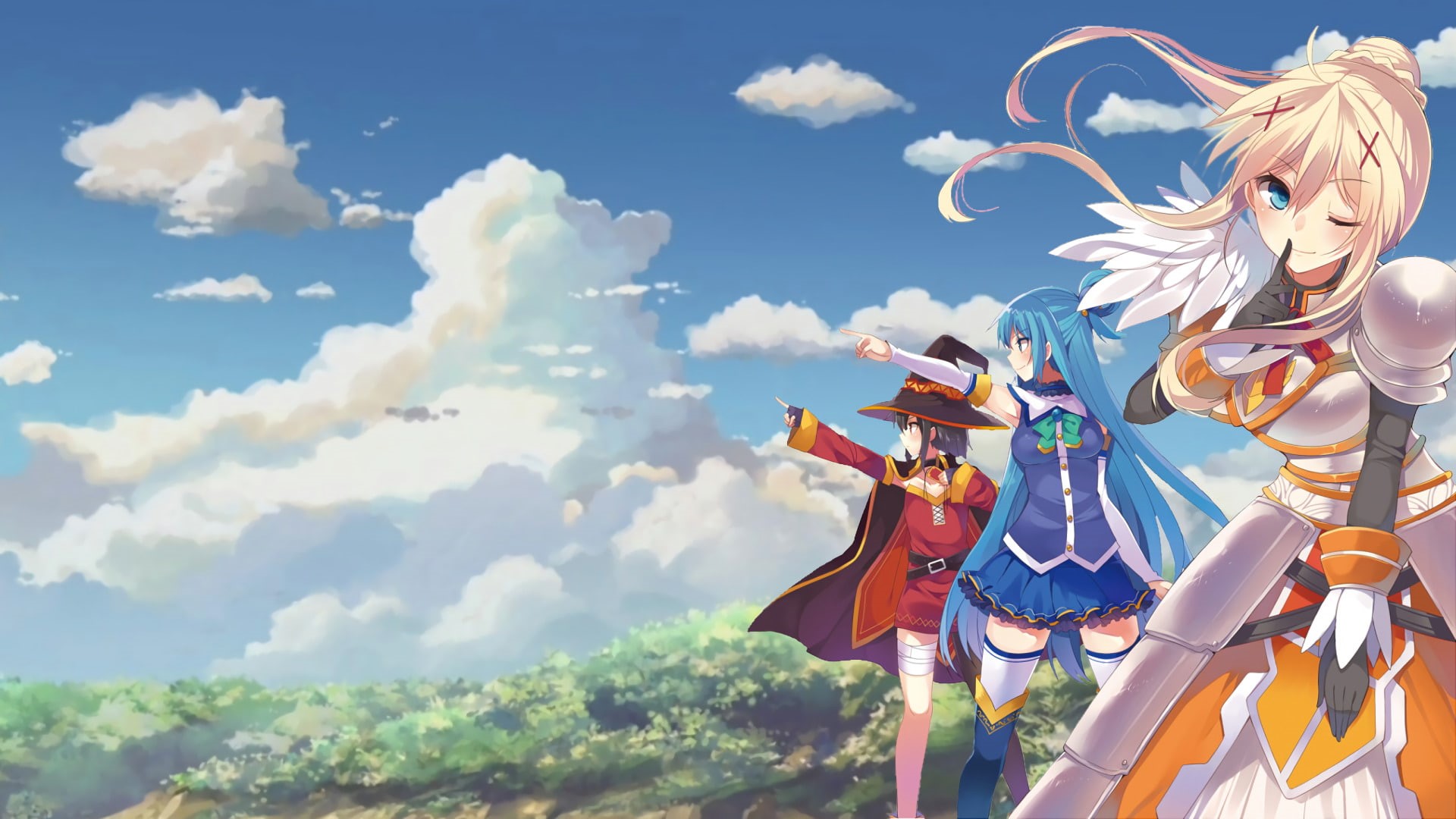 Darkness (KonoSuba), 1080P, KonoSuba – God’s blessing on this wonderful world!!, Anime, Aqua (KonoSuba), Megumin (KonoSuba), HD Wallpaper