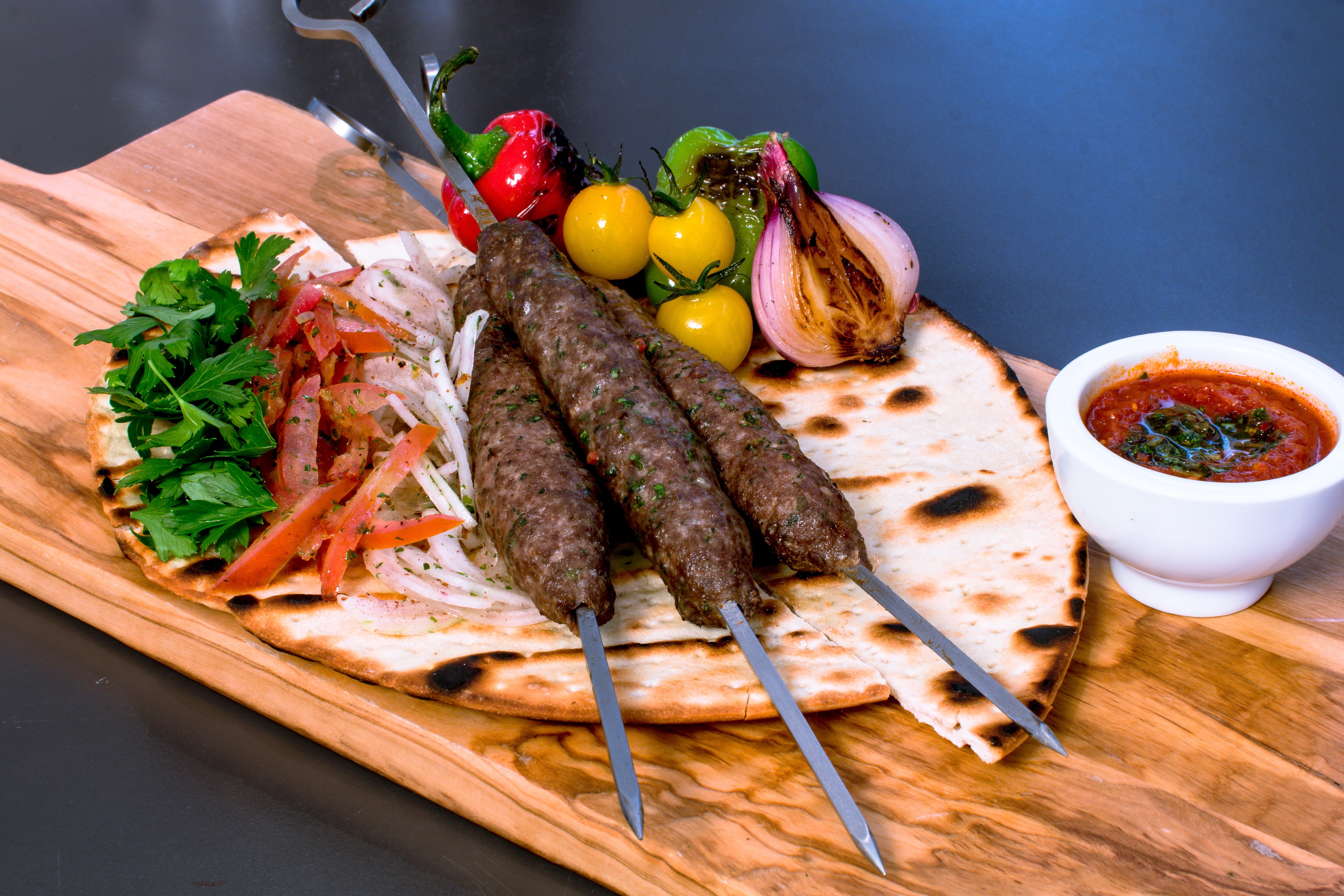 crockery, serve, no people, food and drink, garnish, meat, cutting board, tomato, oriental, food, 5K, gourmet, middle, arabic, dish, meal, arab, kareem, HD Wallpaper