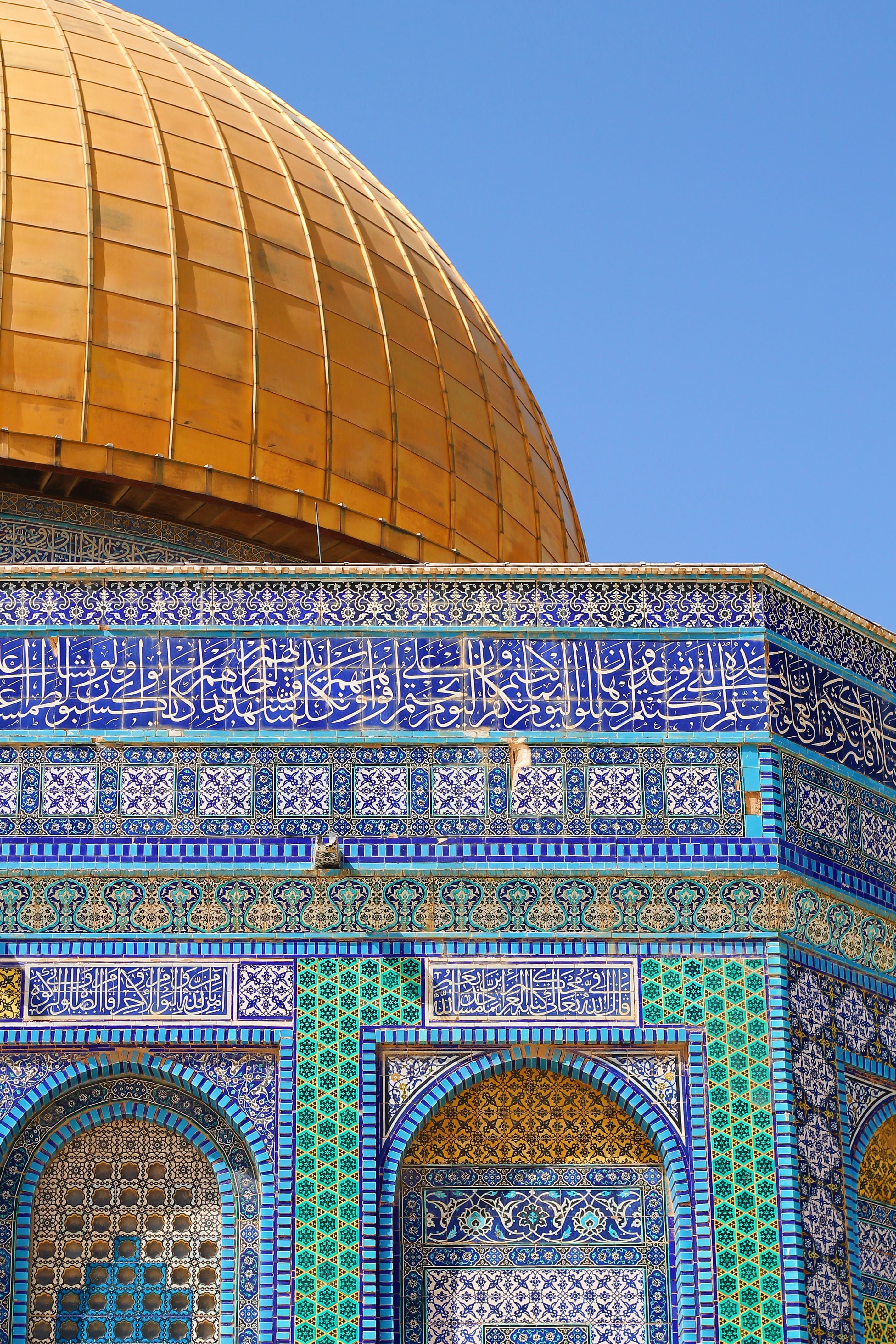 jerusalem, blue, nature, built structure, arabic, unsplash, 4K, dome of the rock, architecture, mosaique, arch, belief, spirituality, dome, city, travel destinations, Phone HD Wallpaper