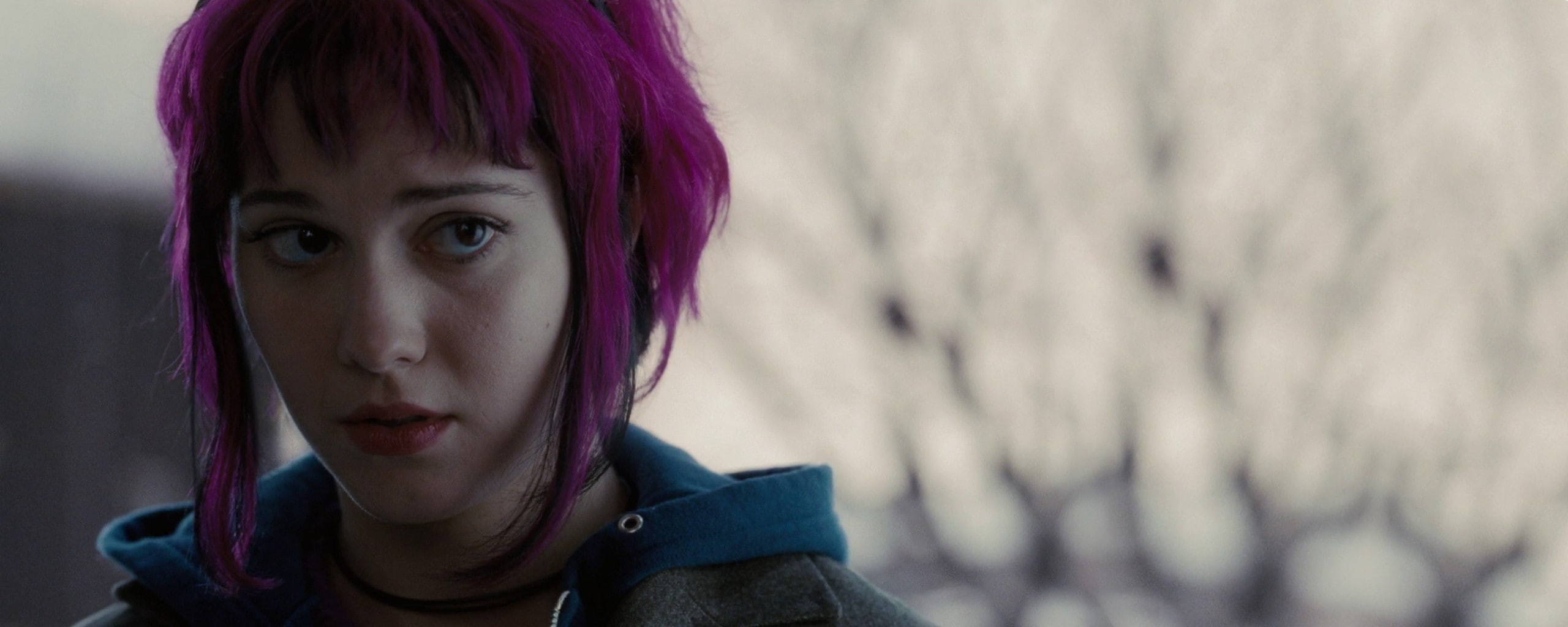 Scott Pilgrim vs. the World, looking at camera, contemplation, focus on foreground, women, young adult, day, young women, outdoors, purple hair, movie scenes, HD Wallpaper