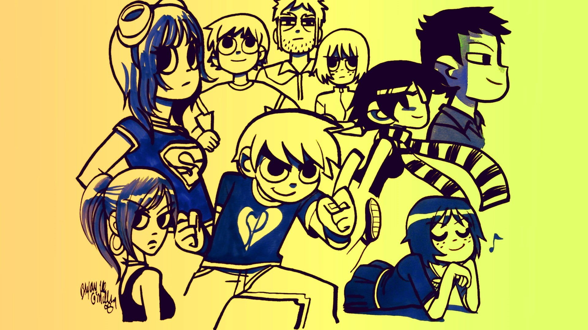 two people, representation, nature, male likeness, women, character, art and craft, Scott Pilgrim vs. the World, creativity, human representation, human skeleton, HD Wallpaper