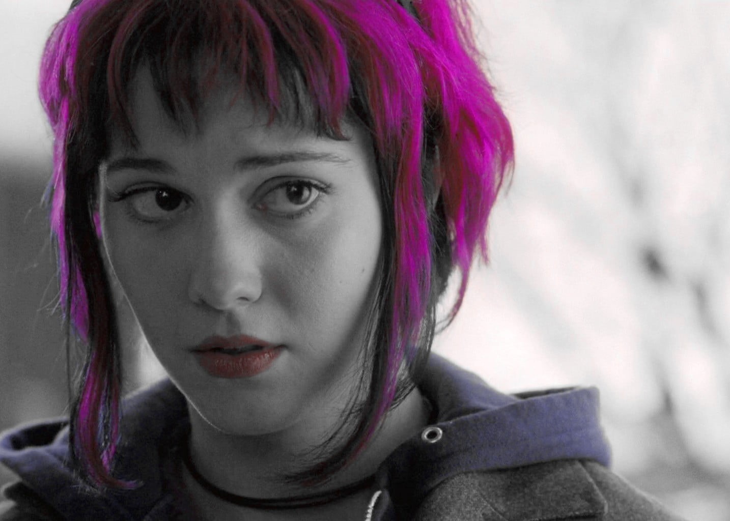 girls, adult, lifestyles, portrait, hair, innocence, hood - clothing, purple, Scott Pilgrim vs. the World, pierced, dyed hair, Mary Elizabeth Winstead, HD Wallpaper