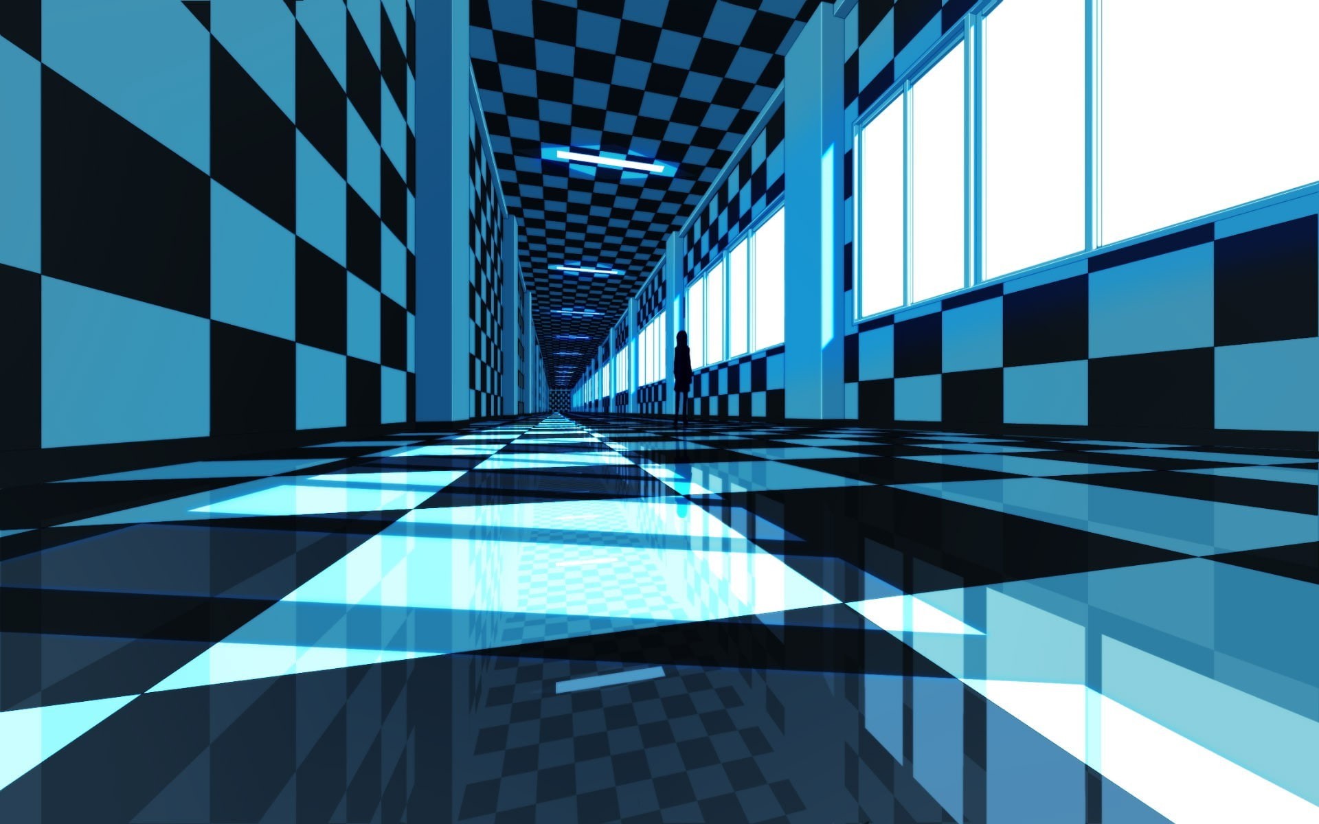 anime, Black Rock Shooter, Hallway, 1080P, school, HD Wallpaper