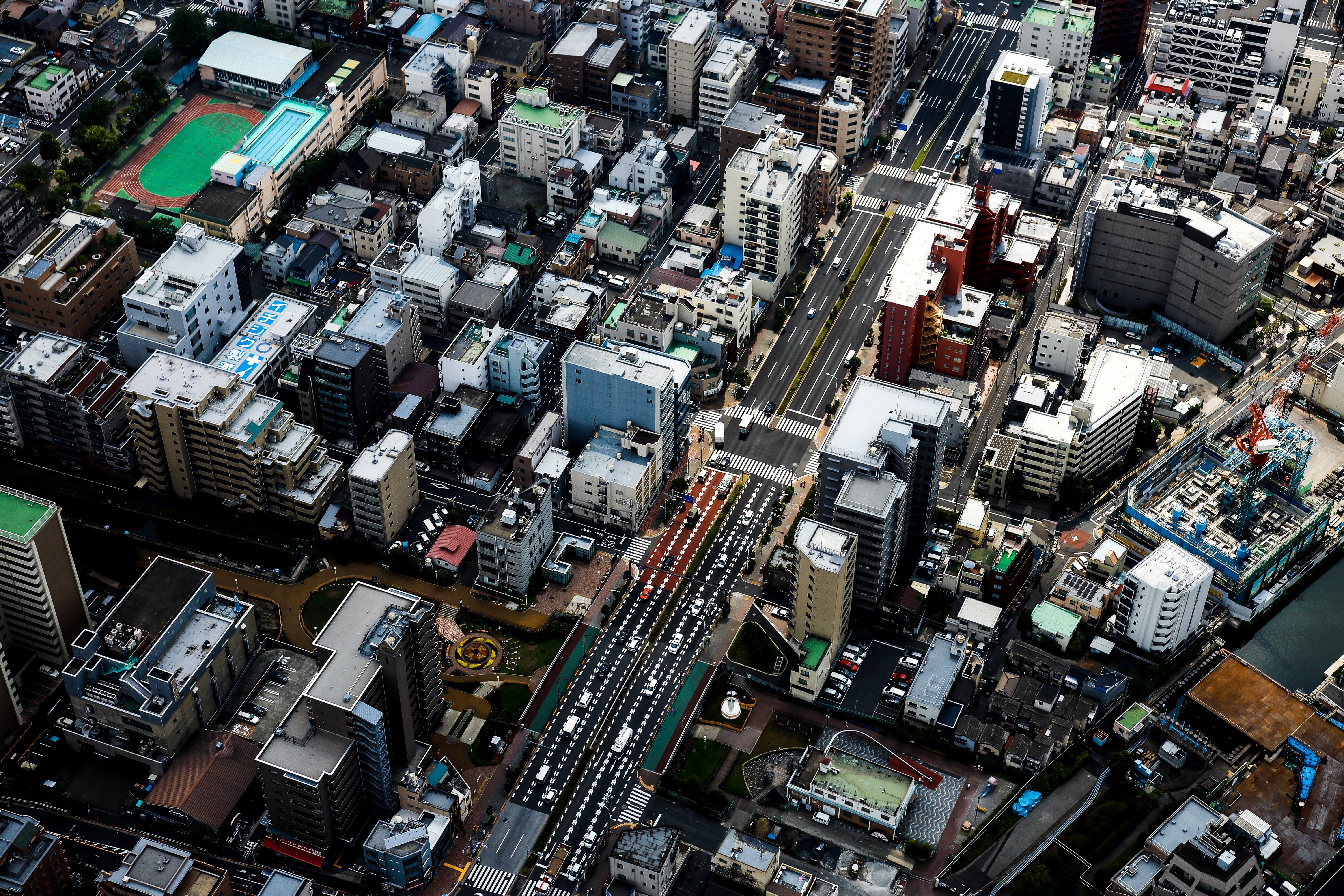 urban Scene, cit, city Life, cityscape, high Angle View, asia, famous Place, road, built Structure, highway, drone view, motorway, urban, tokyo Prefecture, HD Wallpaper
