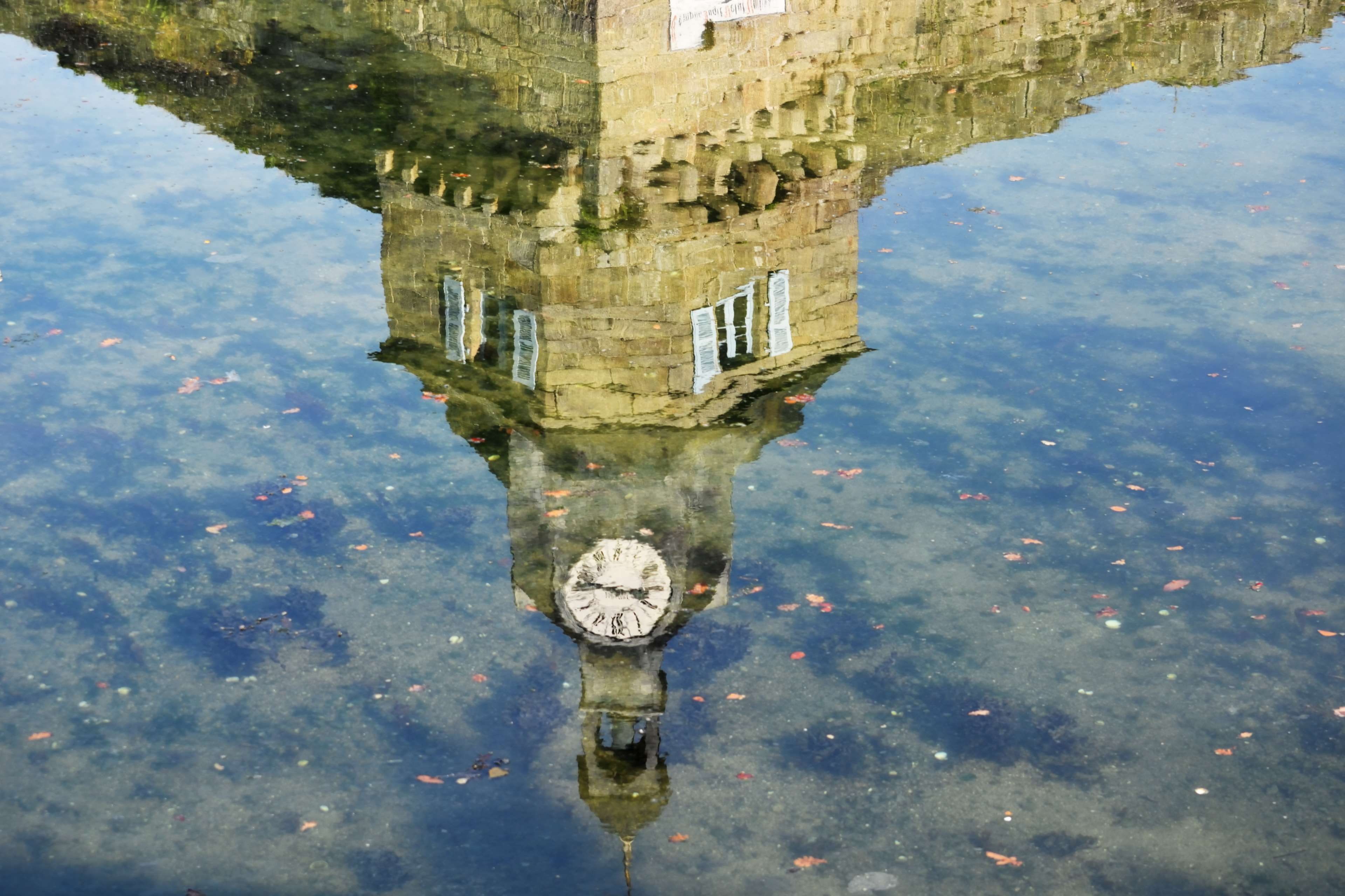 the past, outdoors, day, building exterior, building, lake, tour, clock, water, horloge, city, high angle view, nature, reflection, standing water, vieille cit, HD Wallpaper