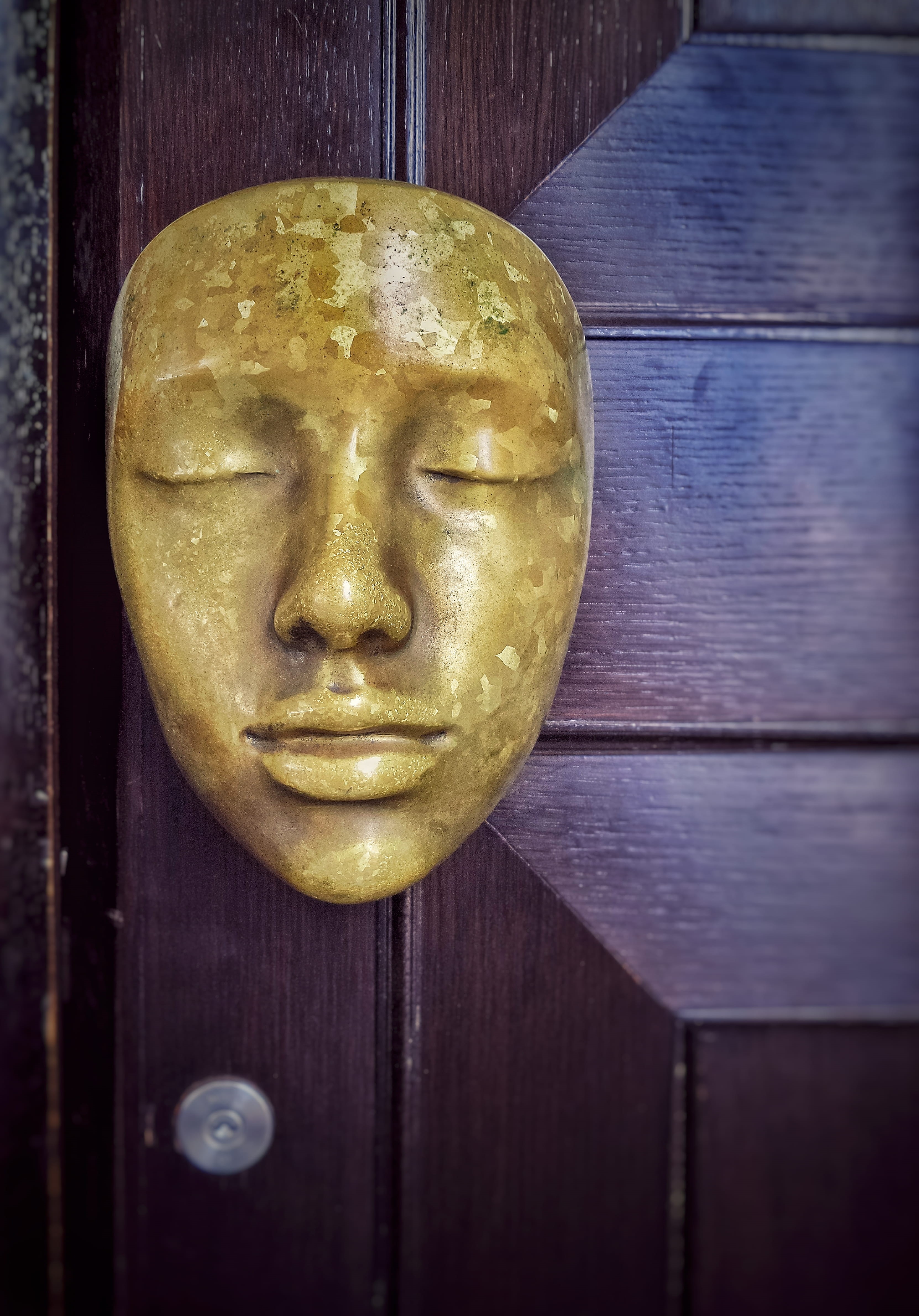 sleeping, male likeness, carving, entrance, art and craft, creativity, 女, door knocker, no people, porte, gold colored, 東京, craft, ドア, day, wood - material, Phone HD Wallpaper
