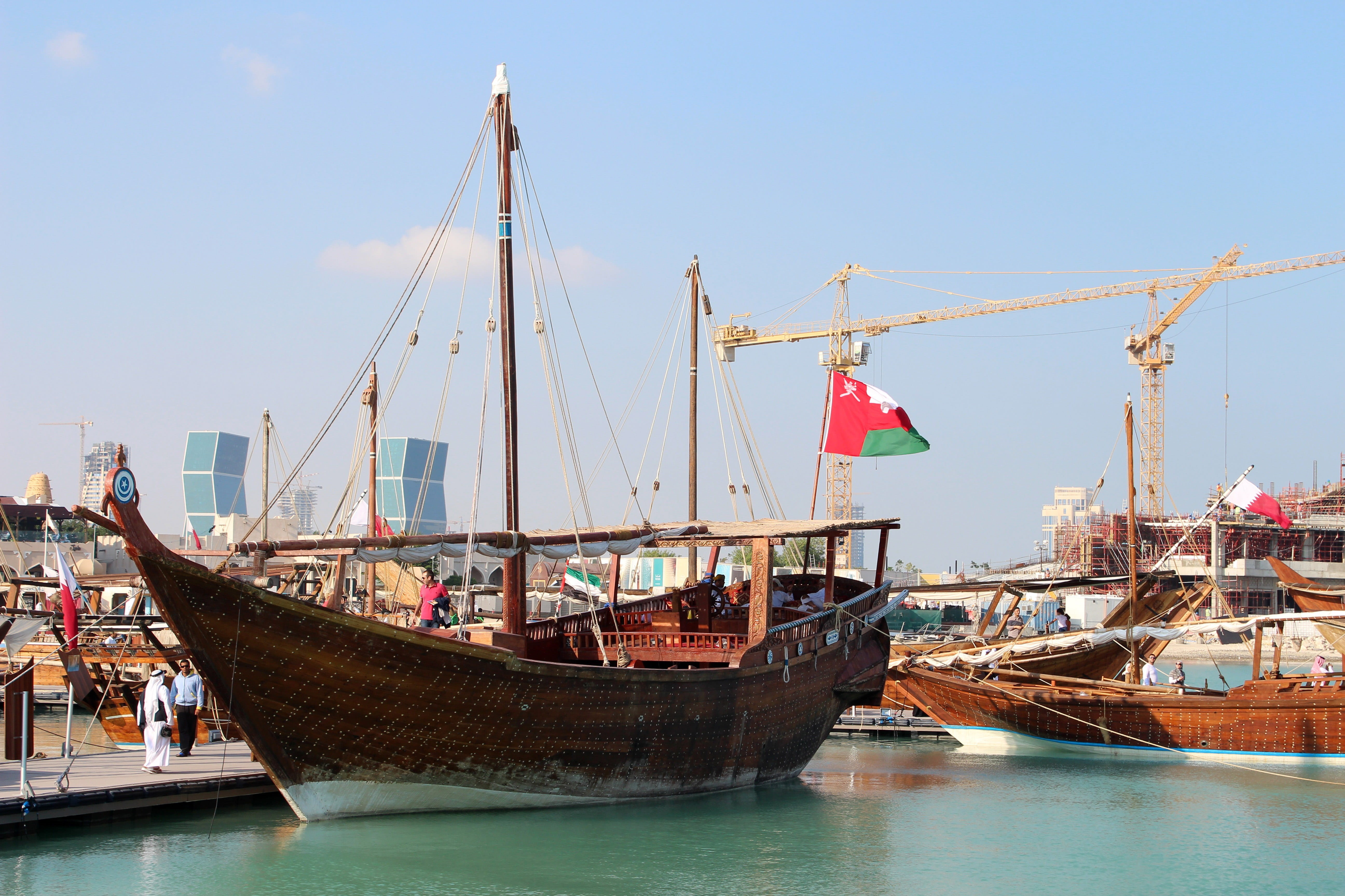 fishing industry, independence, mode of transportation, 5K, Ships, moored, no people, national icon, sea, Harbor, Doha, waterfront, public domain, patriotism, HD Wallpaper