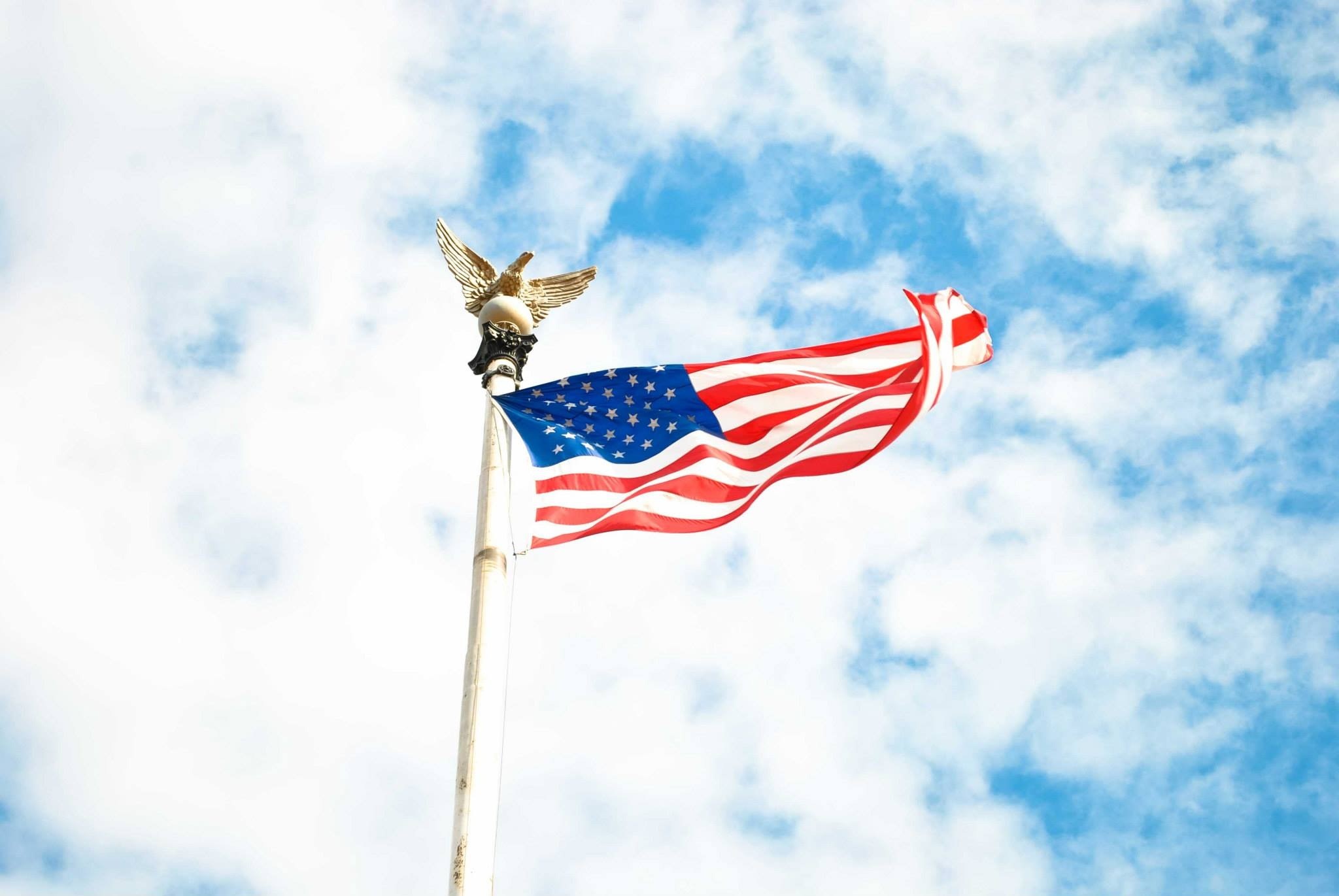 freedom, blue, flag, nature, wind, patriotism, national icon, dom, pride, patriot, waving, holiday, 1080P, celebration, day, low angle view, country, stripes, HD Wallpaper