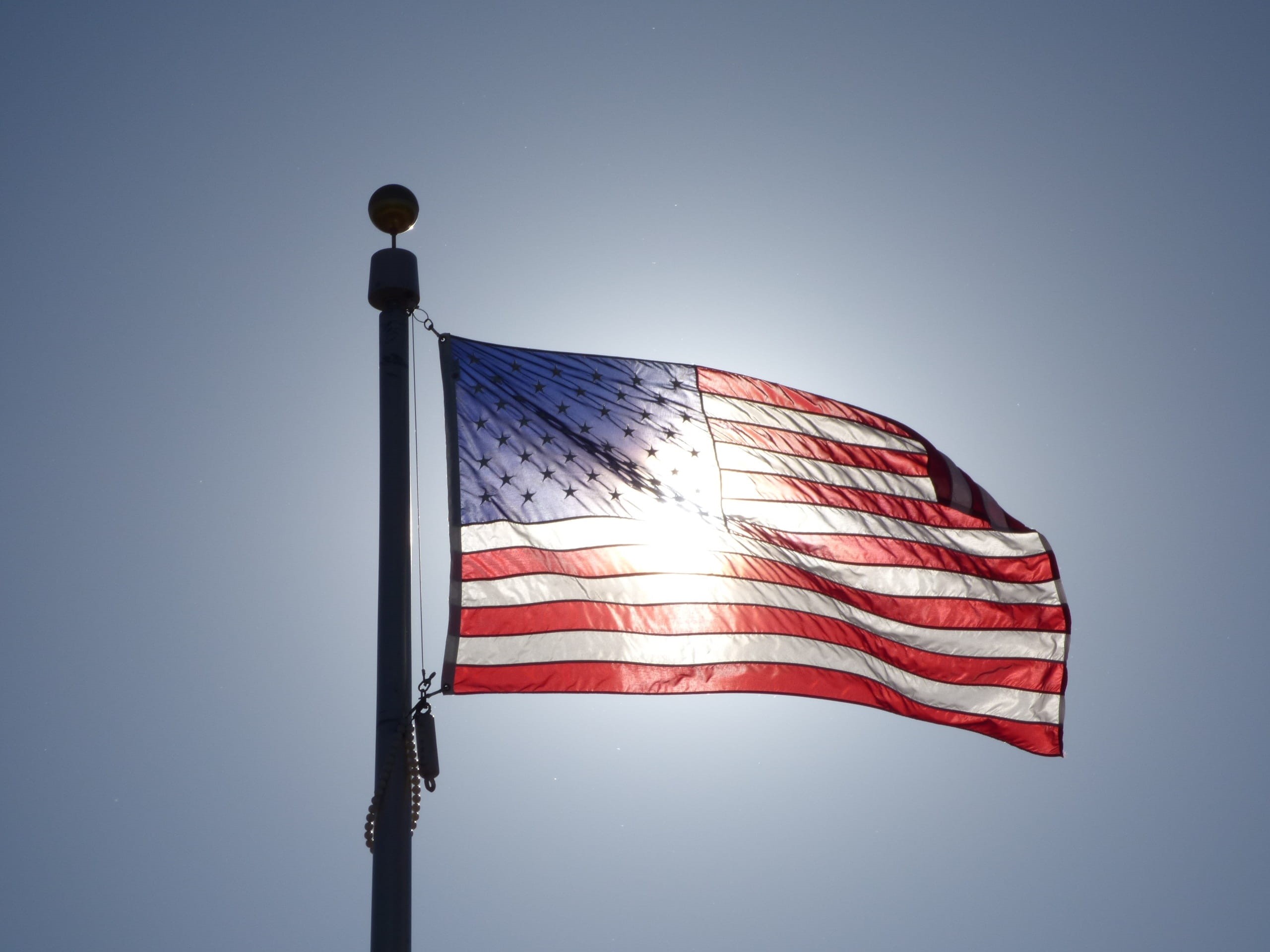 no people, freedom, striped, holiday, outdoors, pride, stripes, national icon, sky, celebration, 2K, 4th, july, clear sky, pole, Usa, wind, patriotism, HD Wallpaper