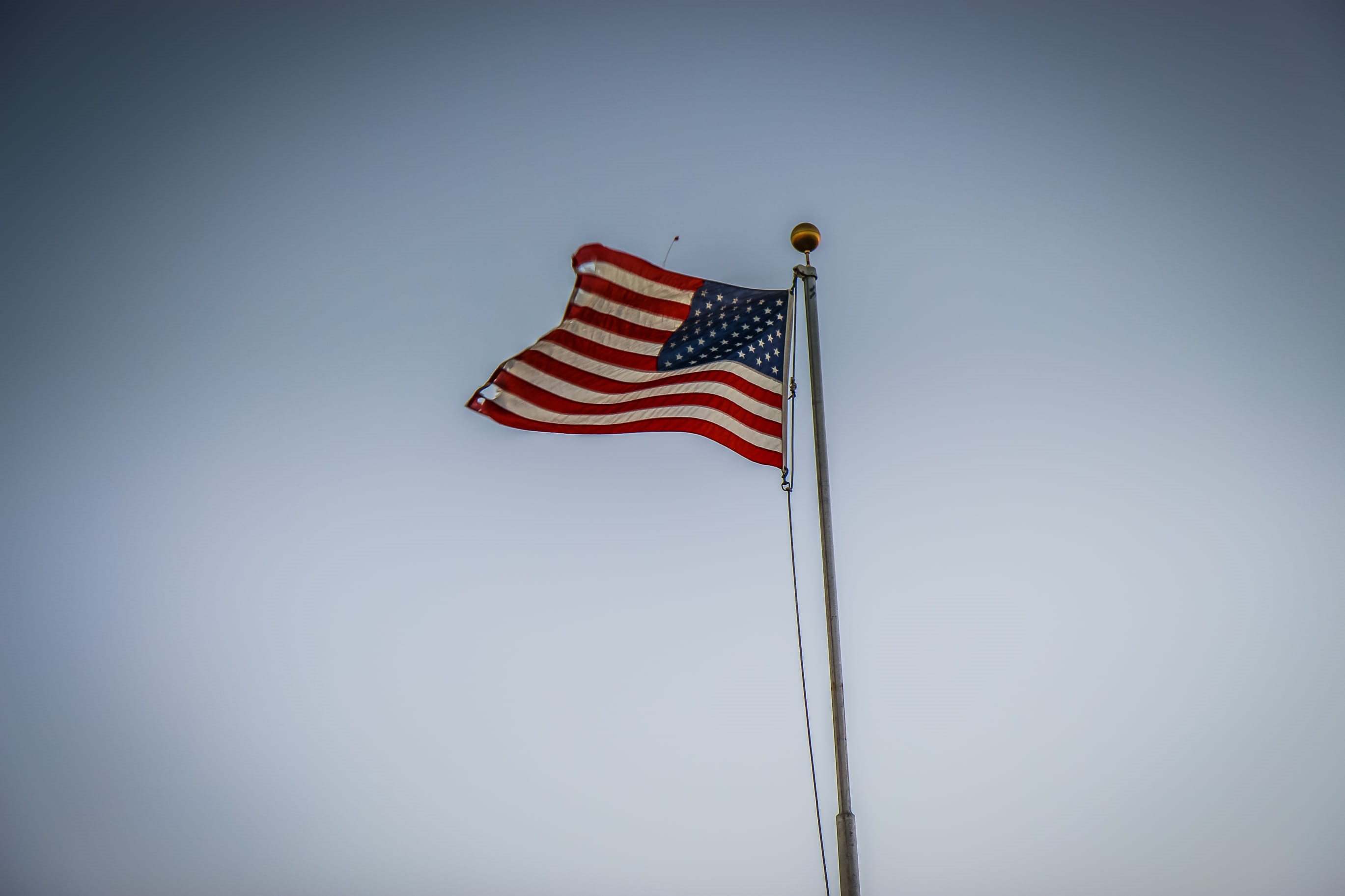 clear sky, pride, American flag, blue, s, 2K, day, democracy, pole, dom, flag, outdoors, no people, national icon, united states of america, copy space, HD Wallpaper
