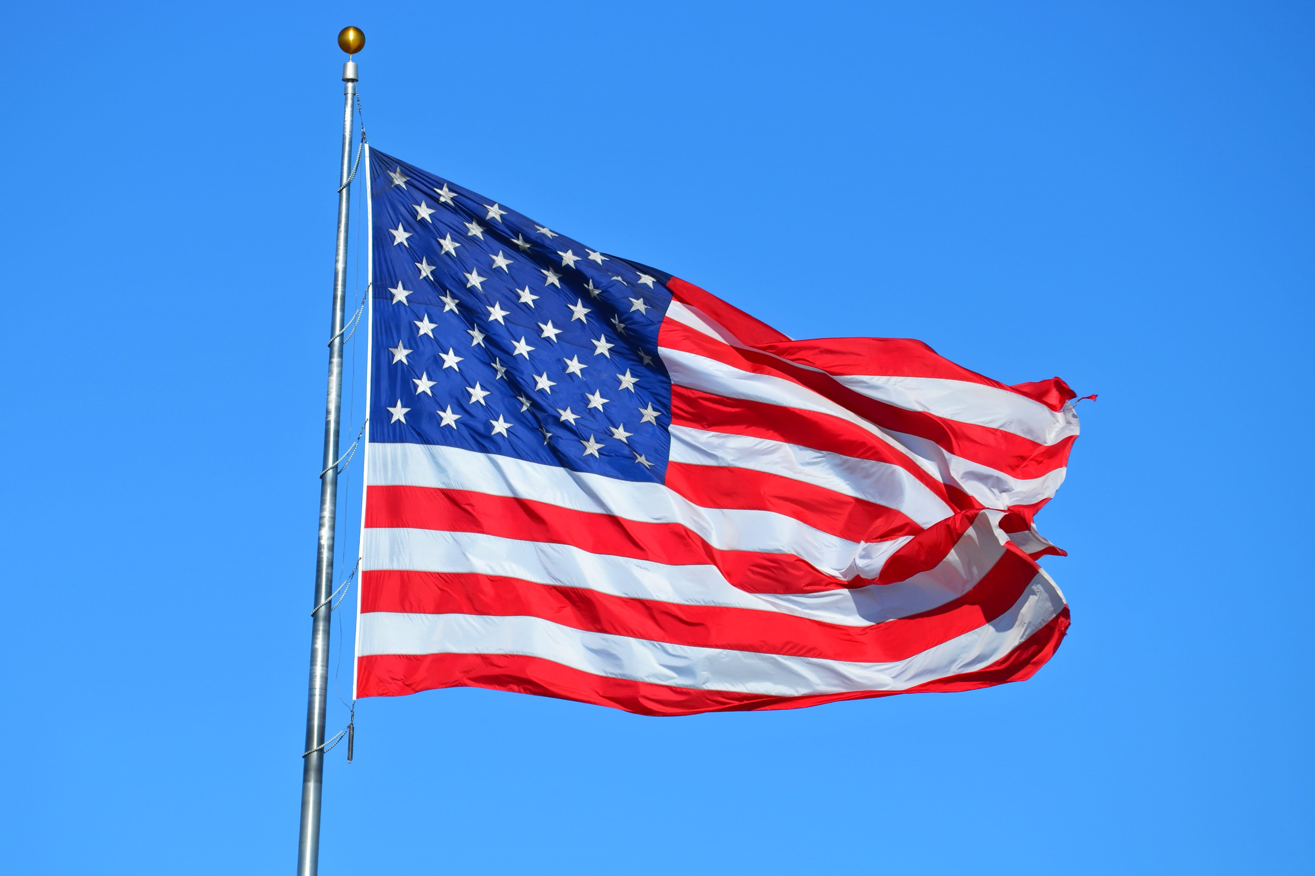 wind, blue, shape, star shape, daylight, unity, patriotism, pride, usa, striped, national icon, red, independence, waving, dom, American flag, showing, HD Wallpaper