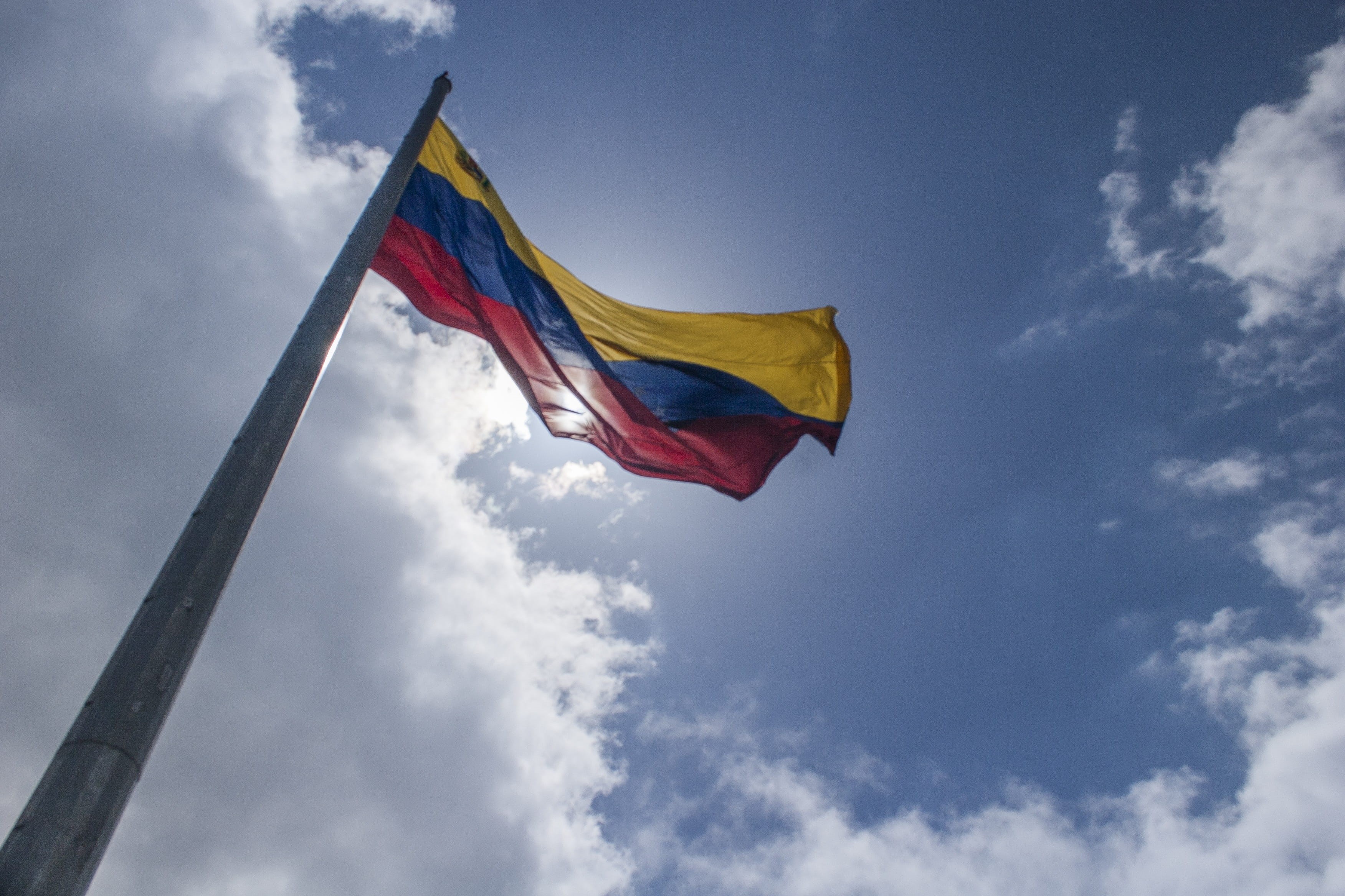 nature, pride, multi colored, outdoors, 2K, low angle view, no people, red, Bandera, patriotism, day, cloud - sky, environment, Caracas, waving, columbia, HD Wallpaper