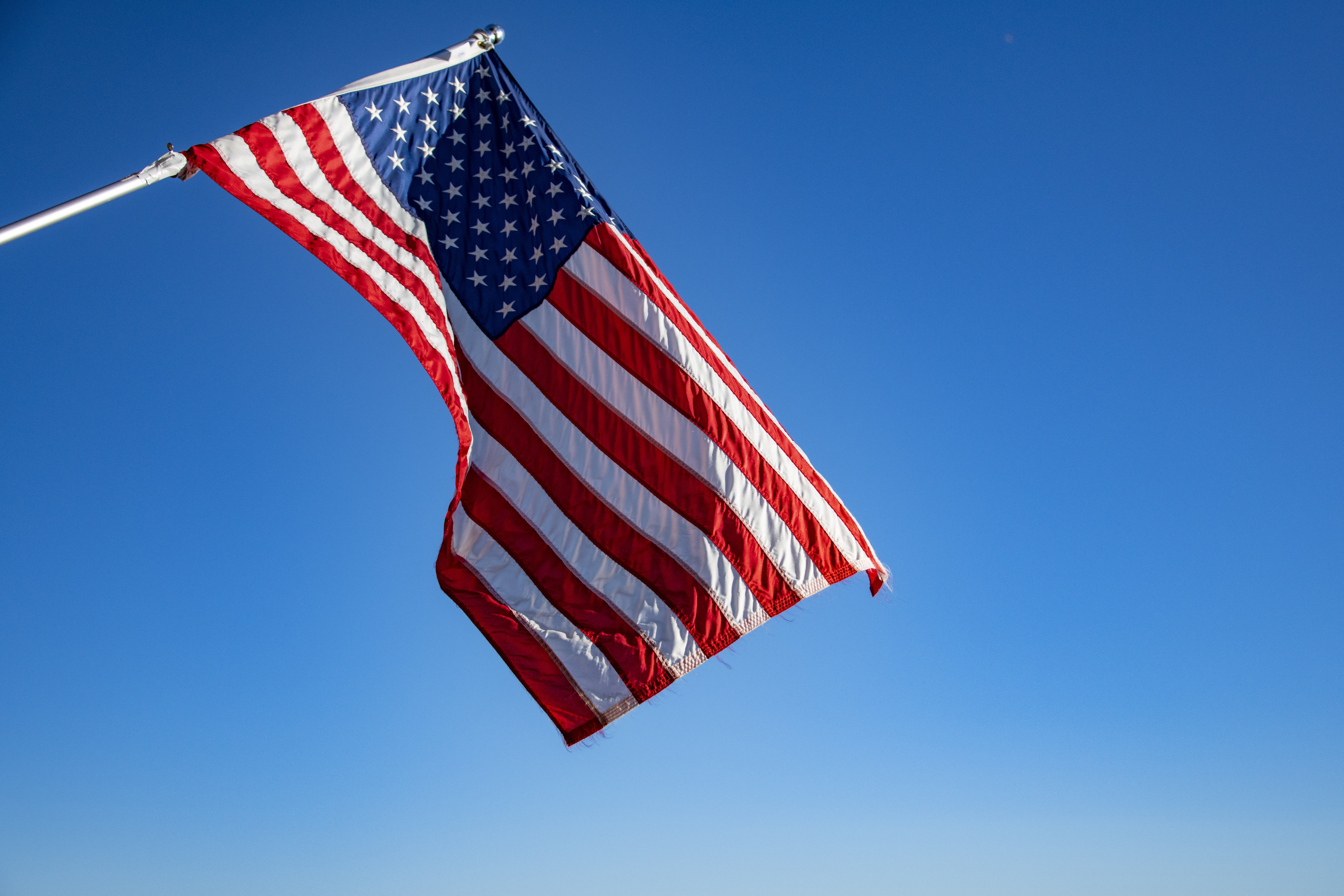 environment, wind, flagpole, white, patriotism, stripes, nature, symbol, independence, symbolism, daytime, star shape, pride, emotion, red, clear sky, outdoors, HD Wallpaper