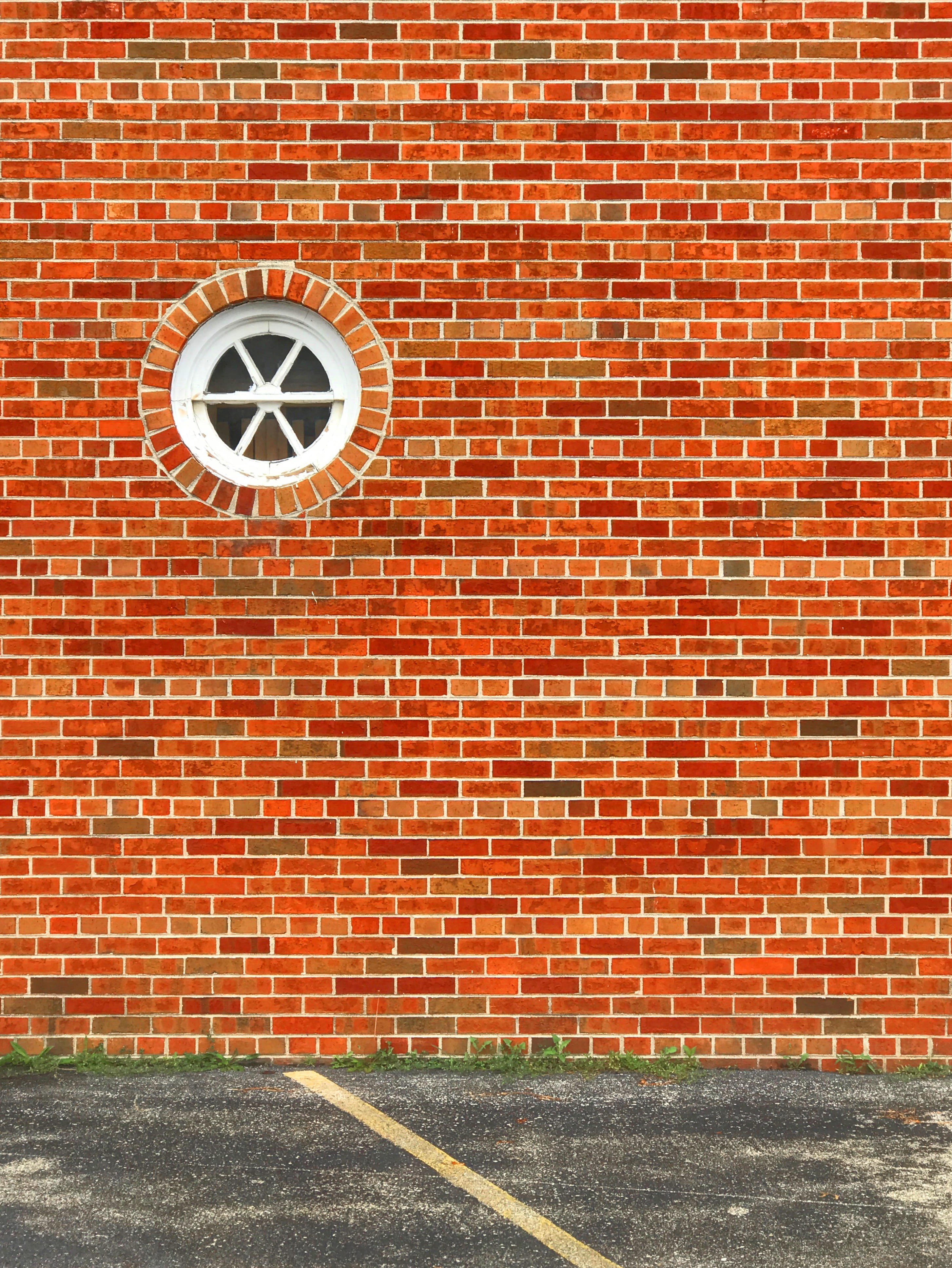 abstraction, business, facade, cement, grunge, wall - building feature, design, city, window, aged, grungy, circle, urban, bricklayer, orange, brick, surface, Phone HD Wallpaper