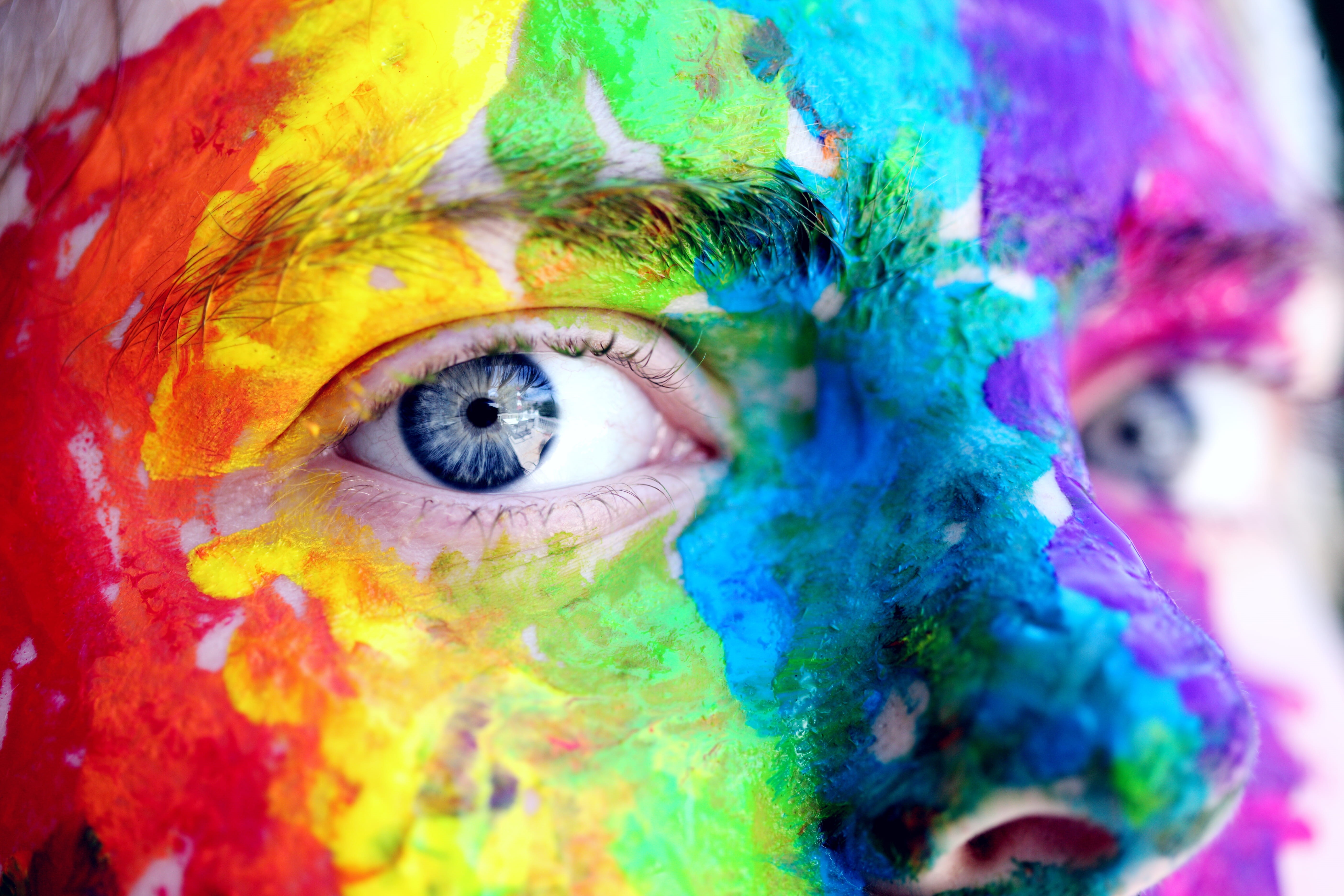 close-up, painted, holi, lesbian, human eye, transgender, individuality, one person, body part, gay, art, bright, design, iris - eye, human face, eyesight, HD Wallpaper