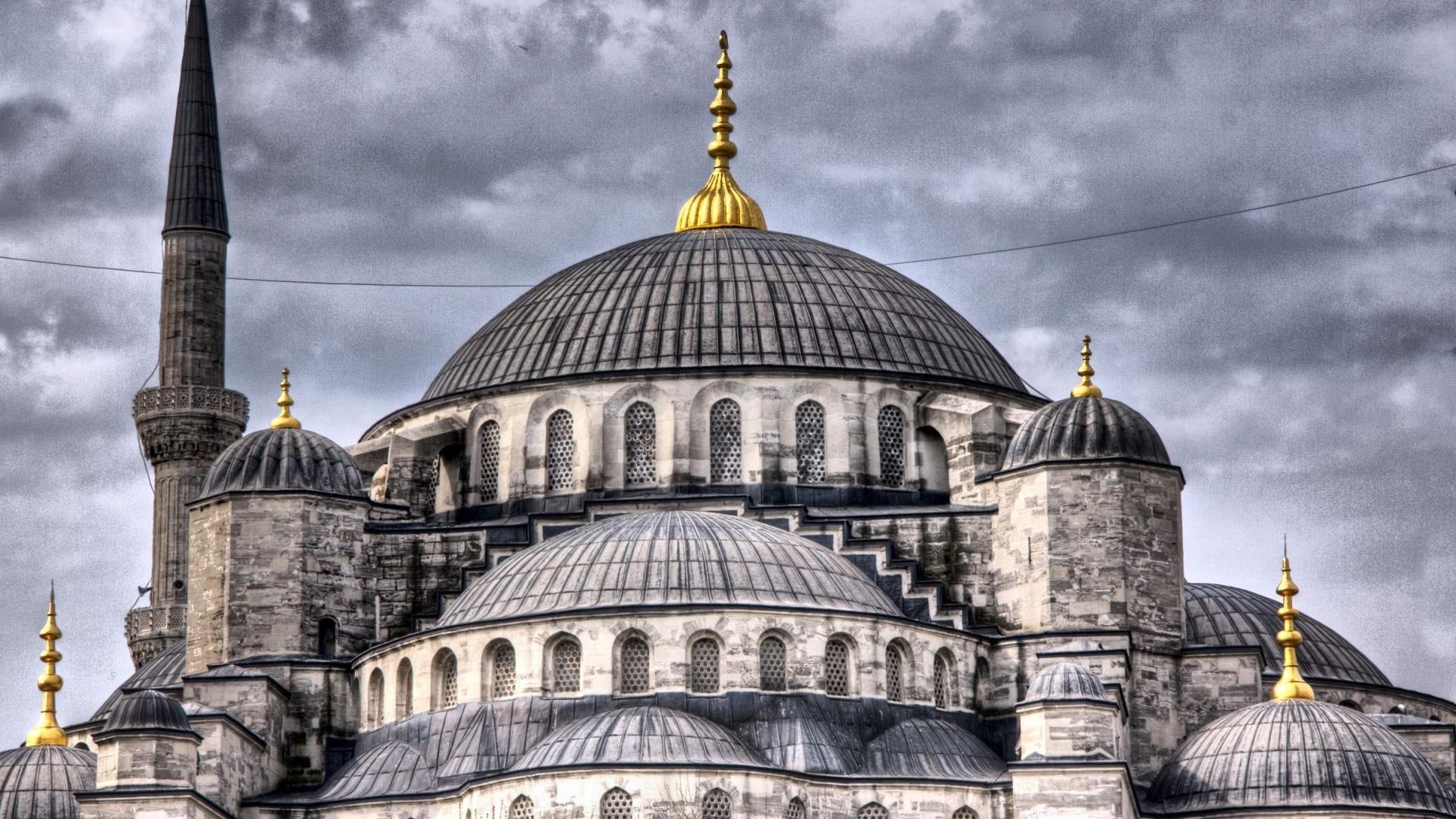 clouds, minaret, sultan, istanbul, ahmed, gold, hdr, nature and landscapes, mosque, 1080P, HD Wallpaper