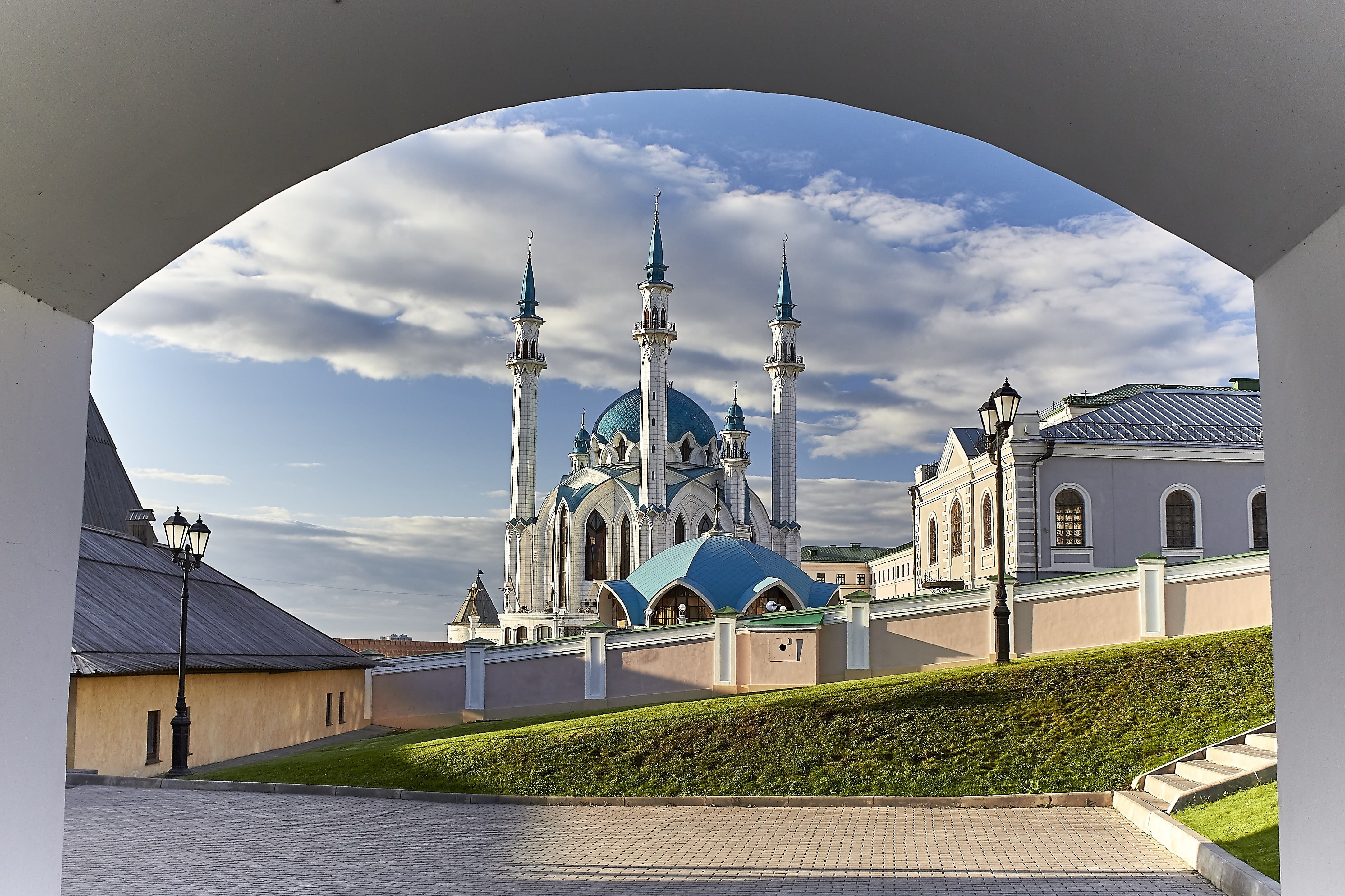 travel, spire, blue, cloud - sky, religion, nature, building, sky, journey, spirituality, travel destinations, kazan, tourism, no people, belief, built structure, HD Wallpaper