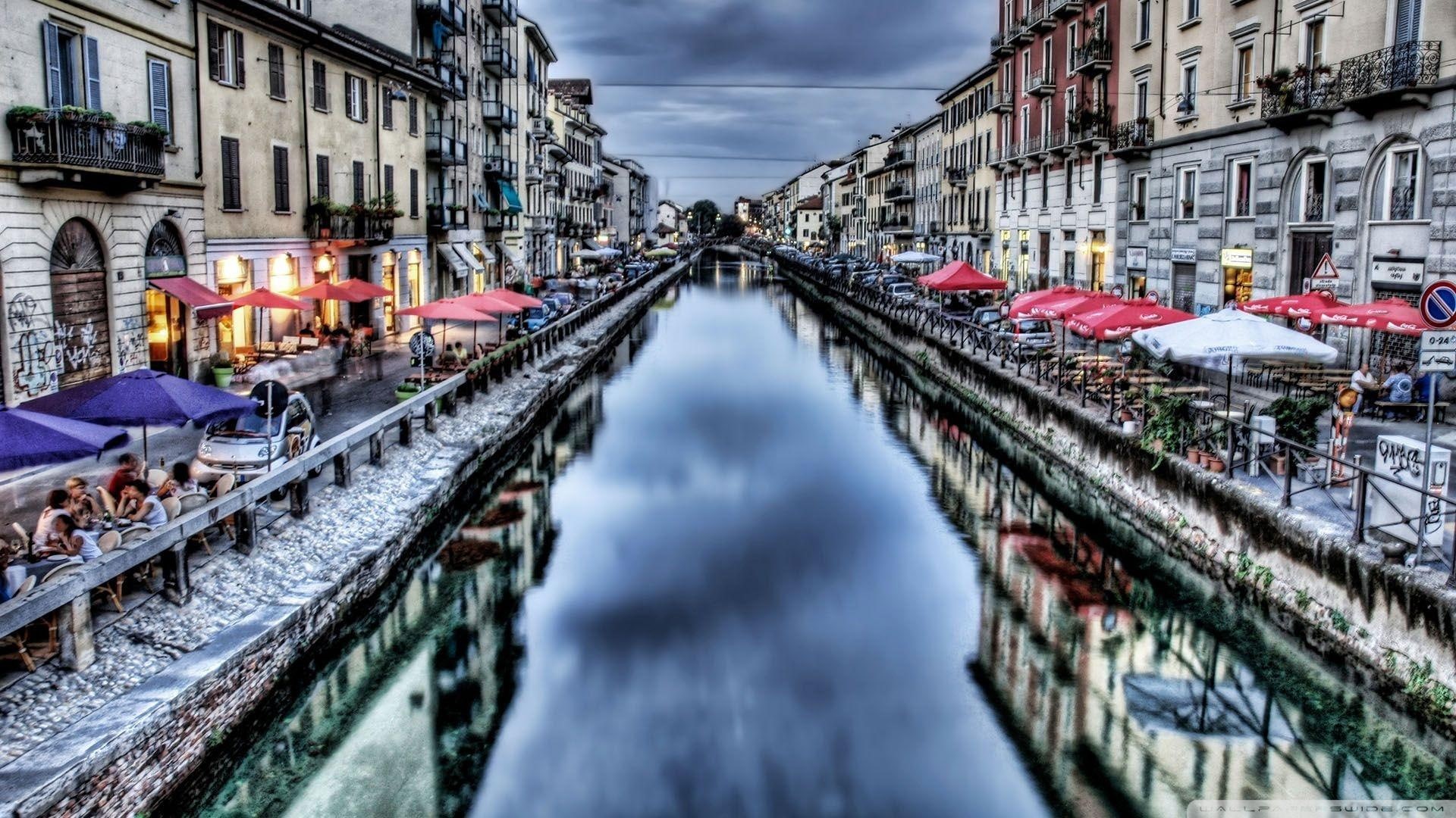 1080P, sidewalk cafes, canal, sidewalk, cafes, hdr, nature and landscapes, city, HD Wallpaper