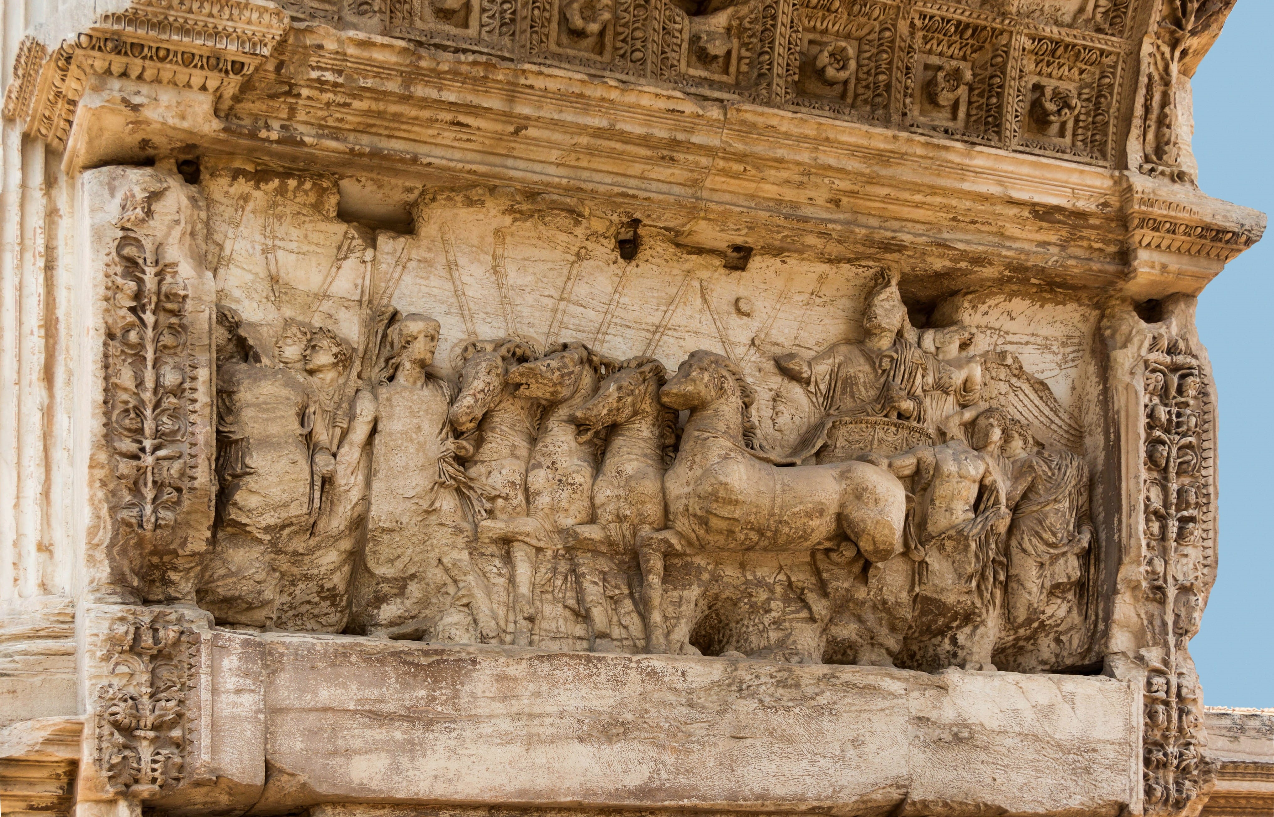 statue, arch titus, monument, place of worship, day, representation, built structure, architecture, art and craft, archaeology, famous, Forum Romanum, craft, HD Wallpaper