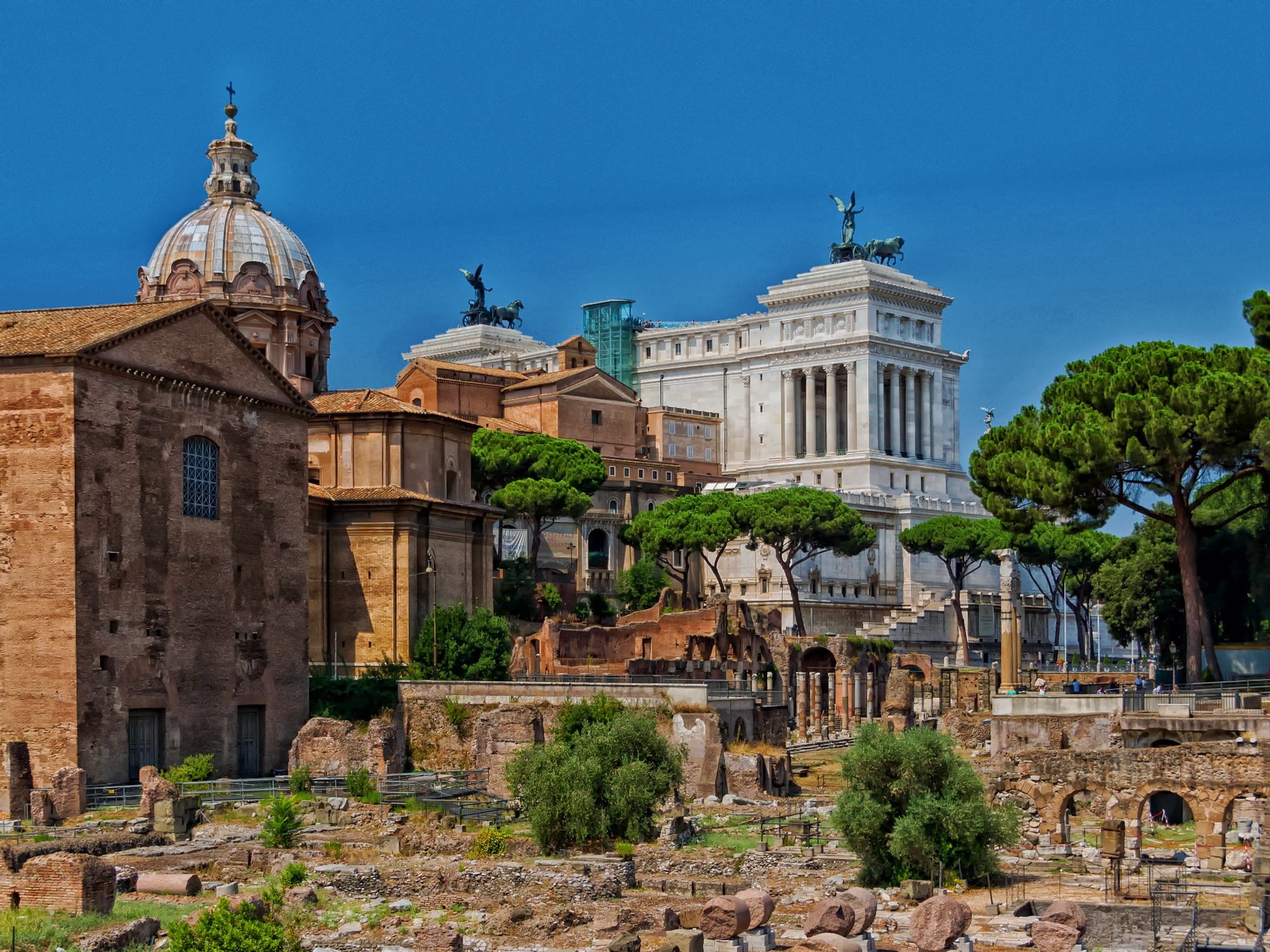 tree, Rome, travel, destinations, 1080P, blue, the past, architectural column, concrete, sky, plant, building exterior, outdoors, near, spirituality, architecture, HD Wallpaper