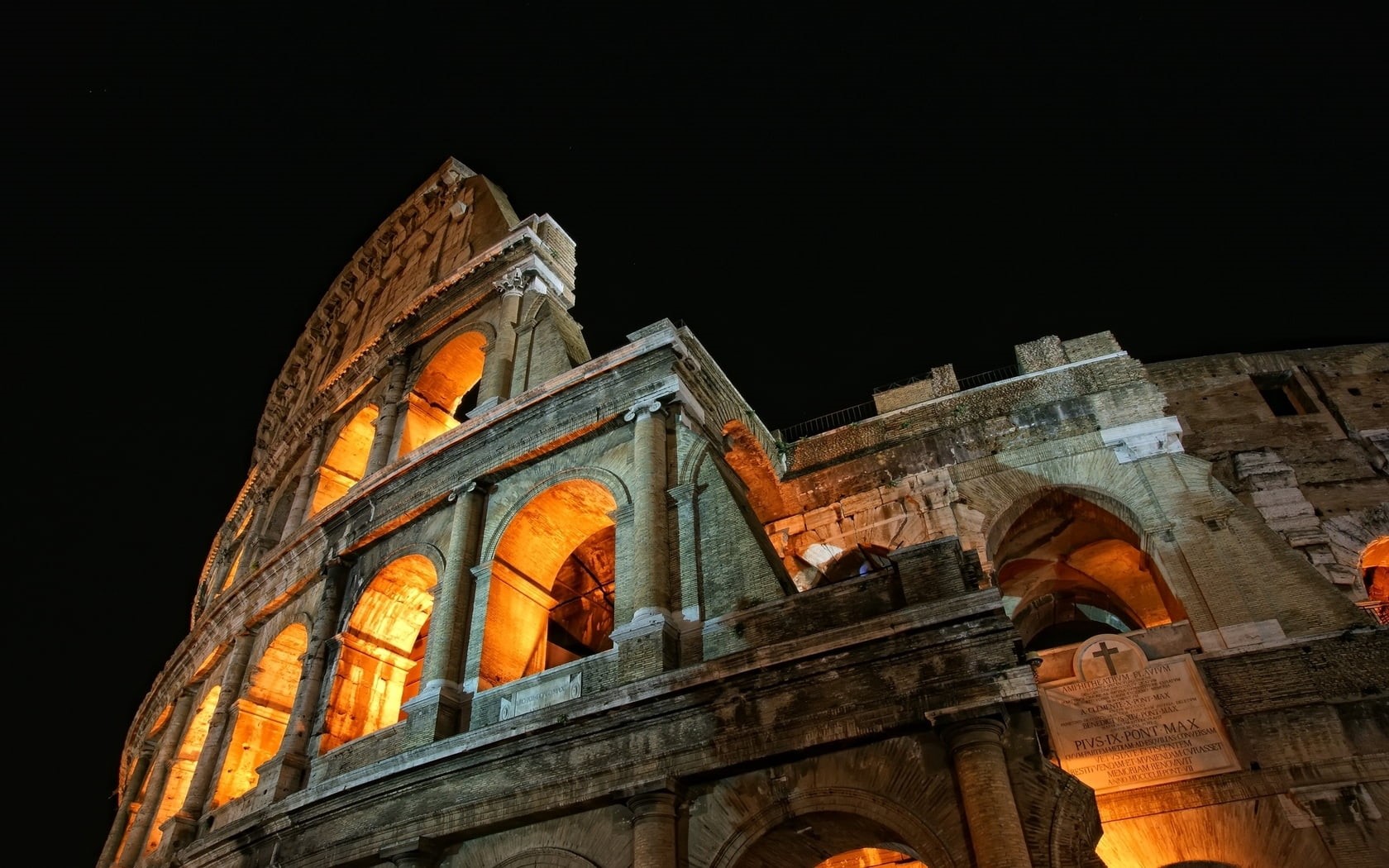 stone Material, arch, roman Forum, city, rome - Italy, history, old, cultures, outdoors, coliseum, international Landmark, ruined, illuminated, the Past, HD Wallpaper