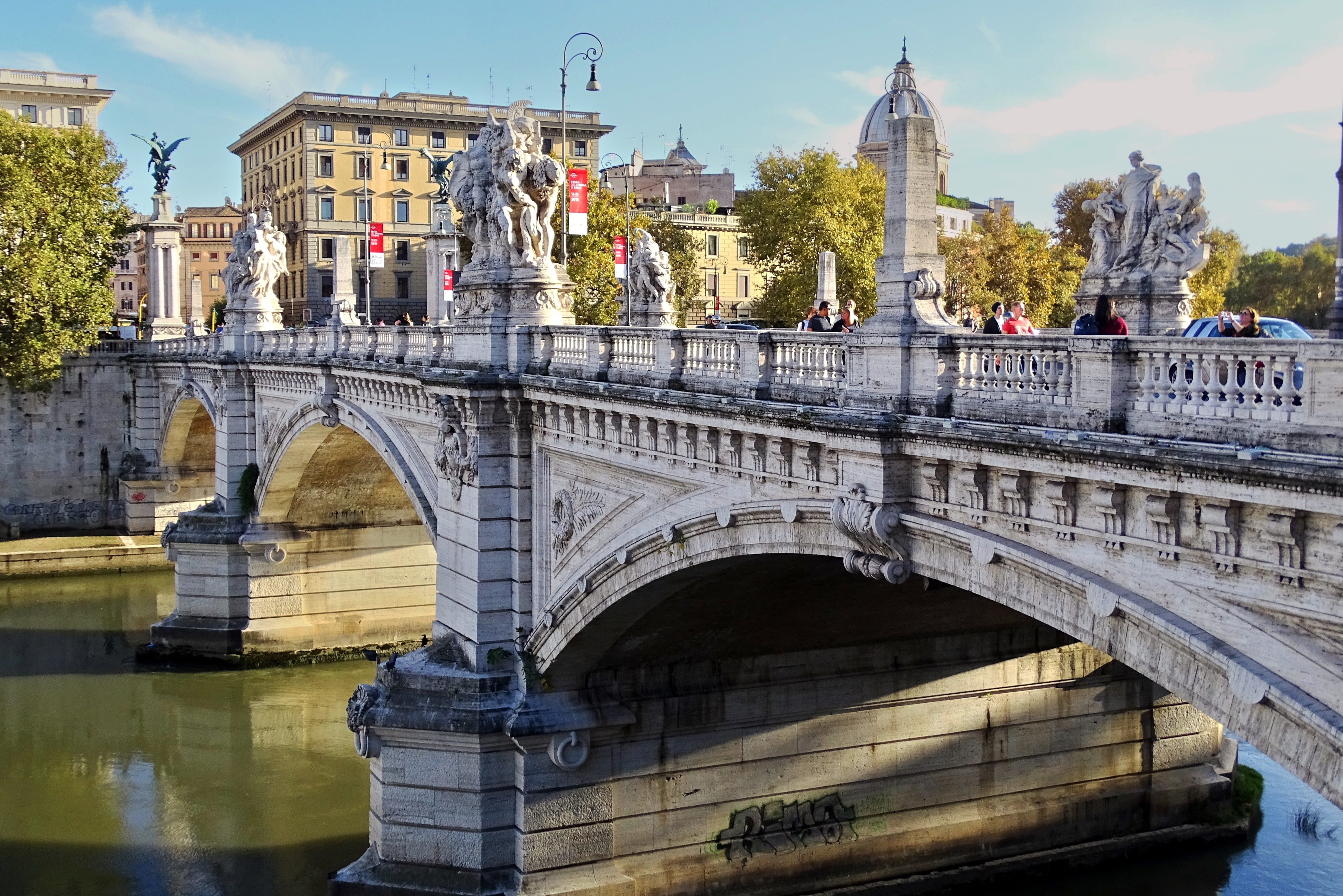 rome, travel, historically, ponte sant angelo, old, sculpture, nature, water, roman, downtown, arch bridge, arch, forum, colosseum, city, day, ancient structures, HD Wallpaper