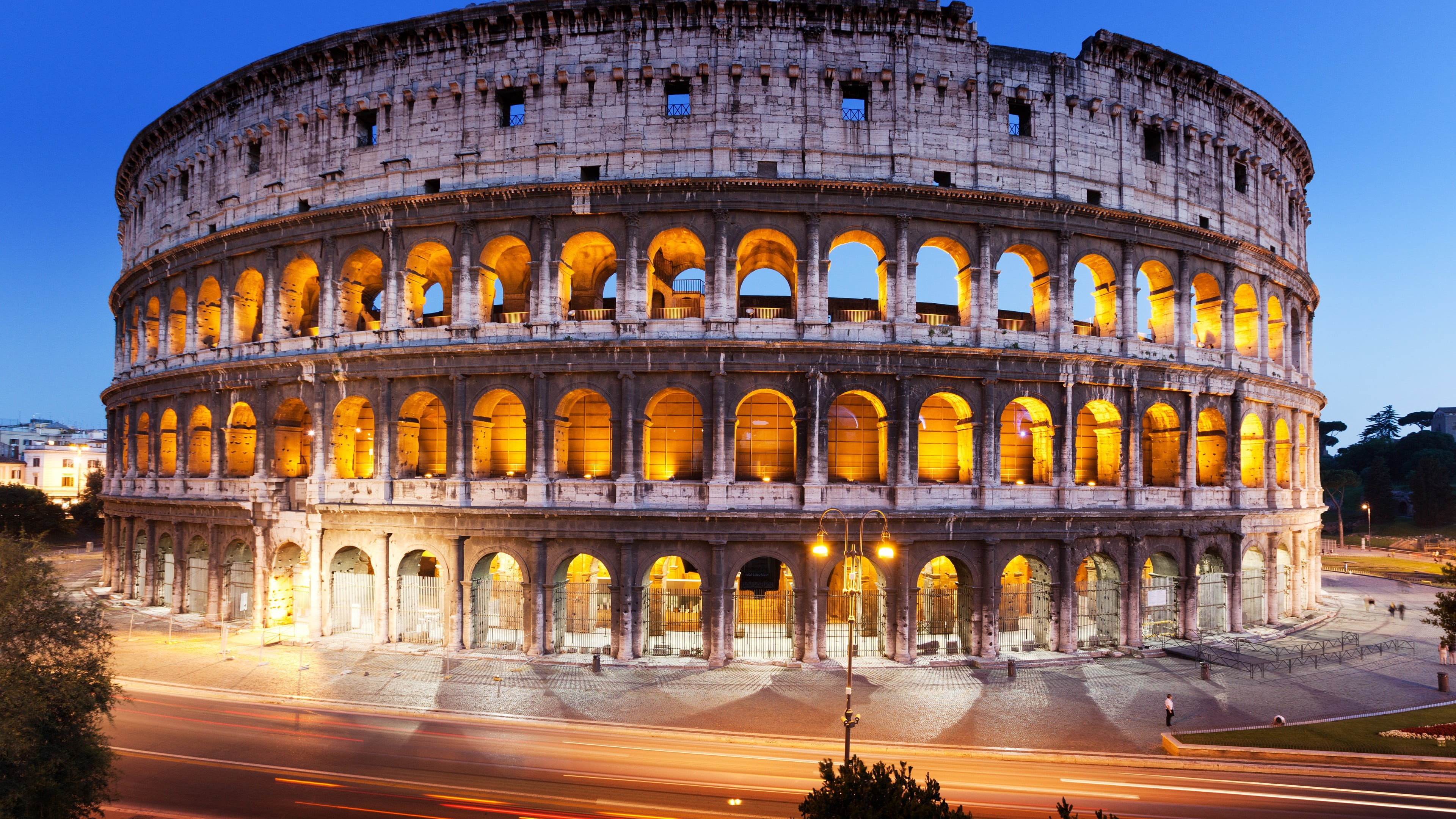 travel destinations, Rome, ancient, building exterior, tourism, travel, ancient civilization, colosseum, 4K, history, illuminated, city, archaeology, nature, HD Wallpaper