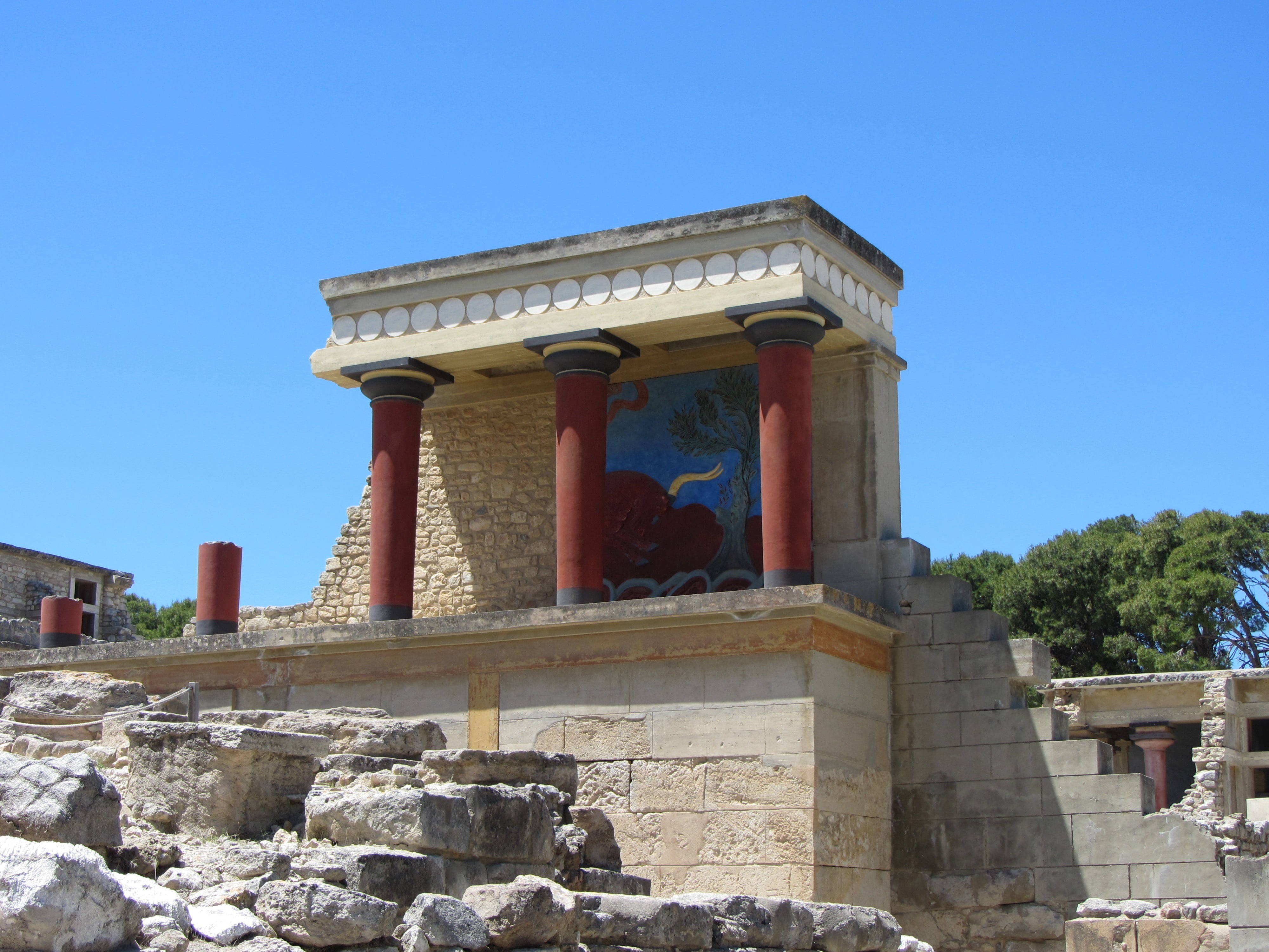 island of crete, 4K, the past, low angle view, archaeological site, day, minoans, outdoors, ruined, ruins, blue, architecture, old Ruin, clear sky, ancient, HD Wallpaper