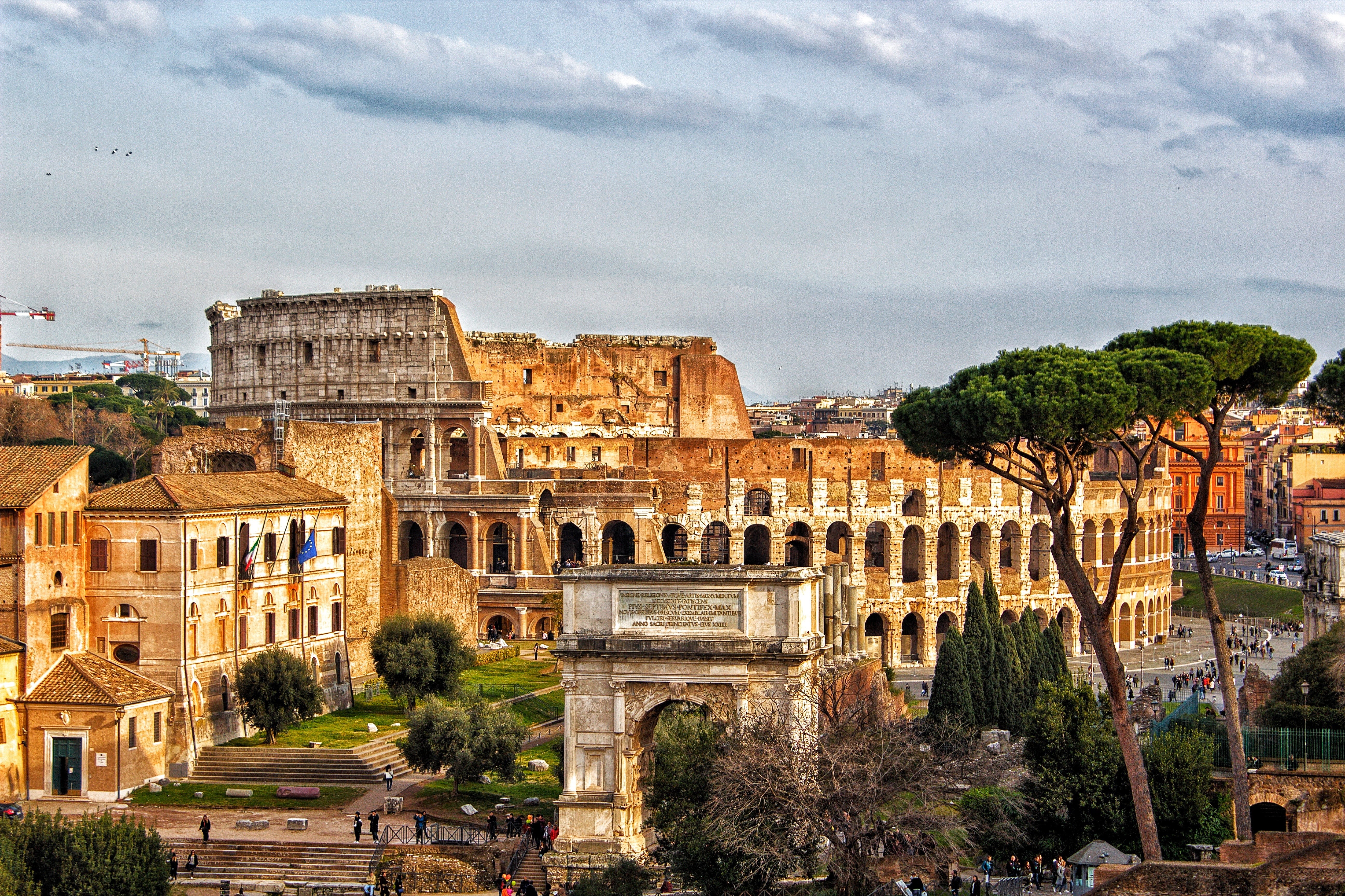 cloud - sky, culture, the past, concrete, ancient rome, plant, history, nature, day, travel, ancient, ruined, monuments, roma capitale, sun, italy, old ruin, HD Wallpaper
