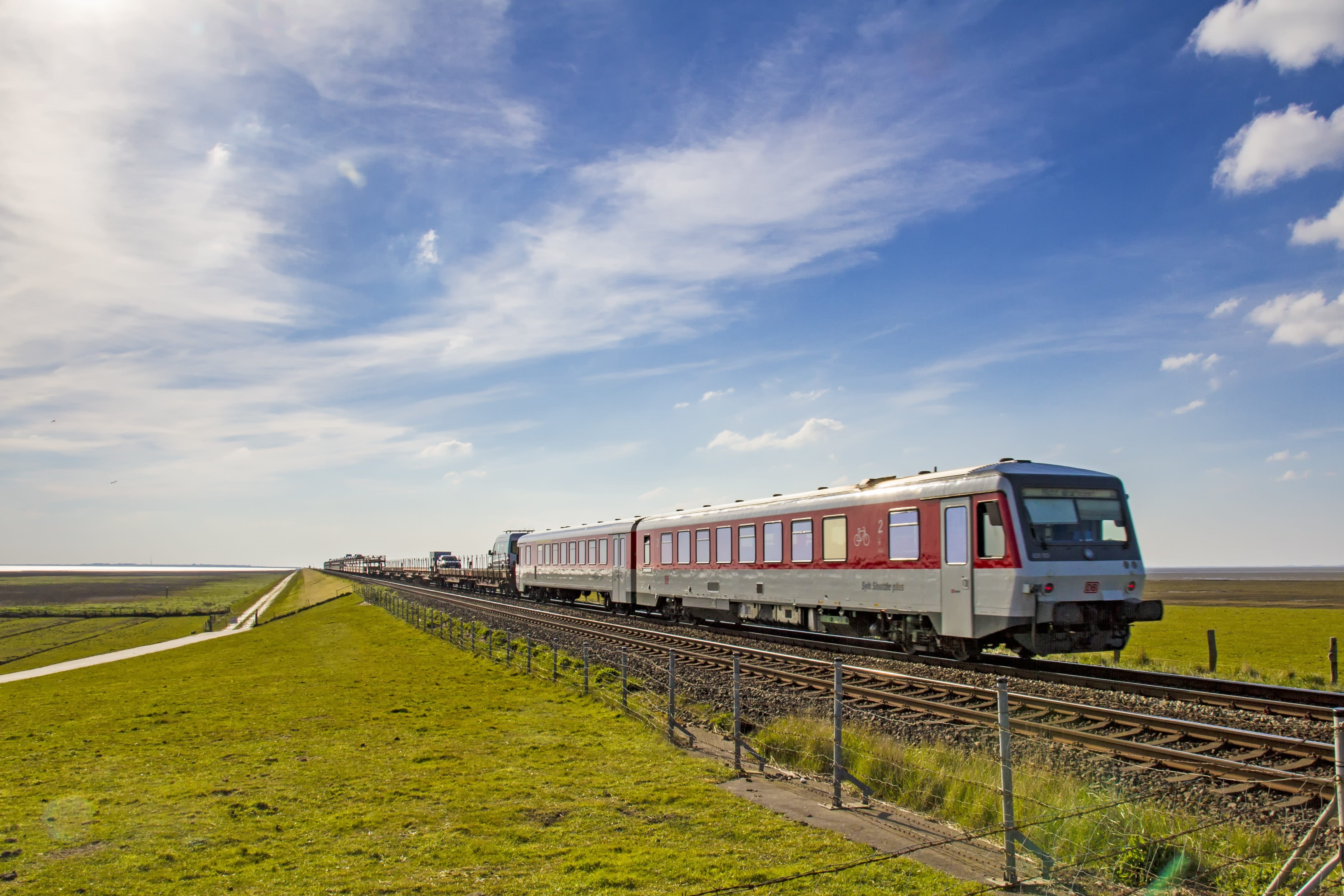Sylt, nature, travel, dbag, holiday, Shuttle, deutsche bahn, 4K, rail transportation, nordfriesland, island, car train, germany, pkw, wadden sea, north sea, HD Wallpaper