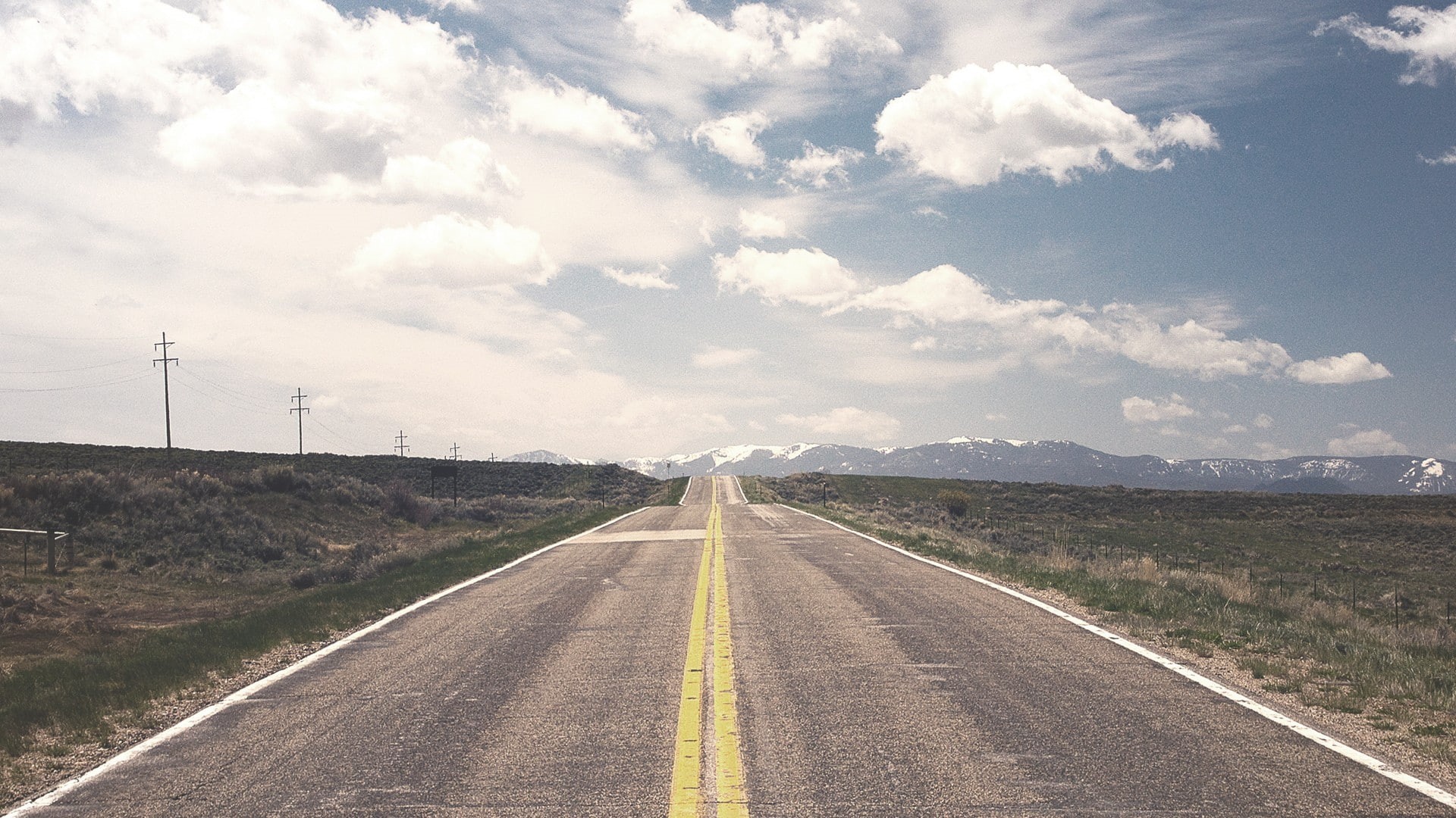 outdoors, landscape, day, road, vanishing point, dividing line, road marking, cloud - sky, connection, 1080P, symbol, no people, straight, sky, empty road, HD Wallpaper