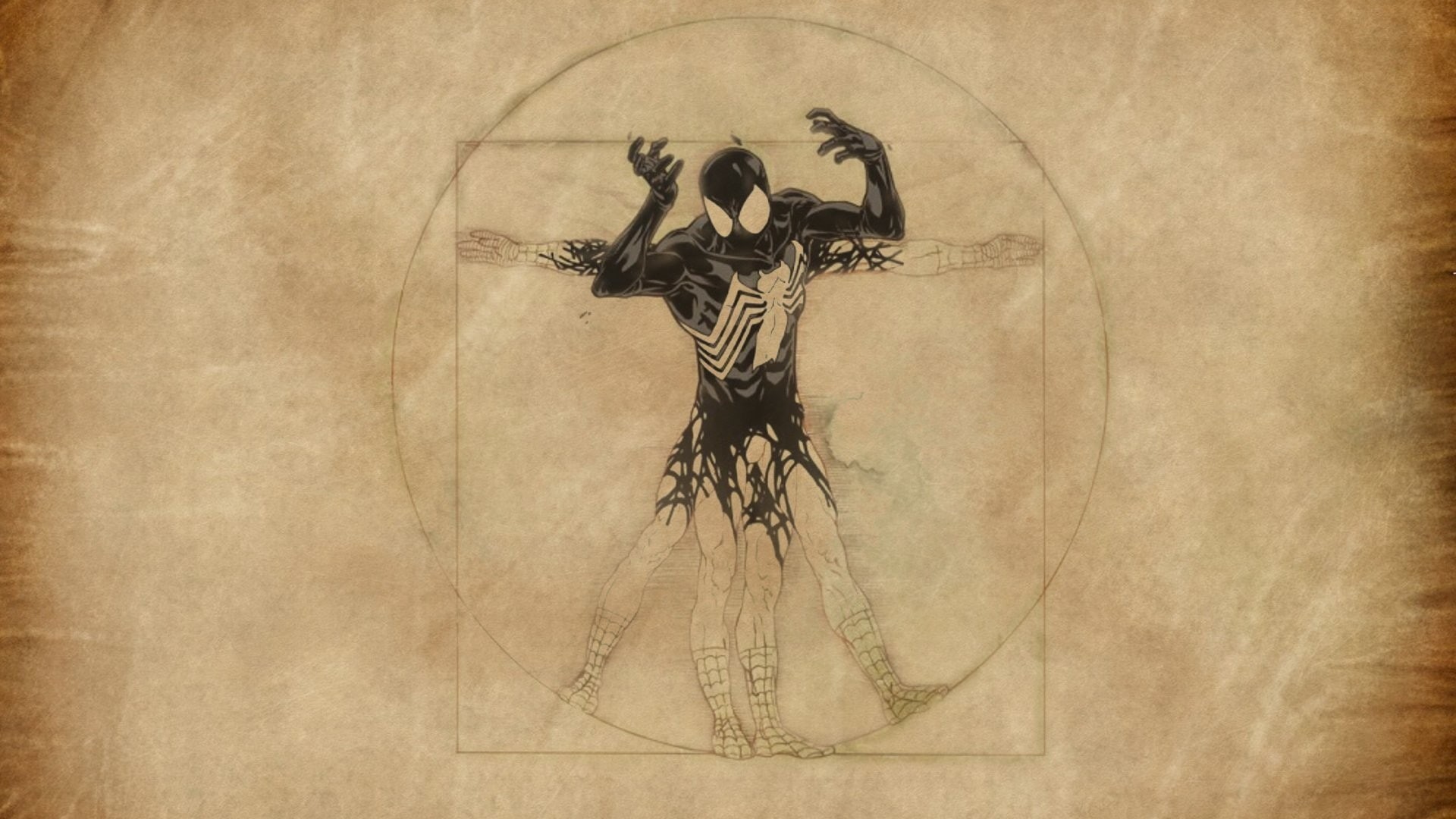artwork, simple background, Vitruvian Man, Venom, comic books, Spider-Man, 1080P, HD Wallpaper